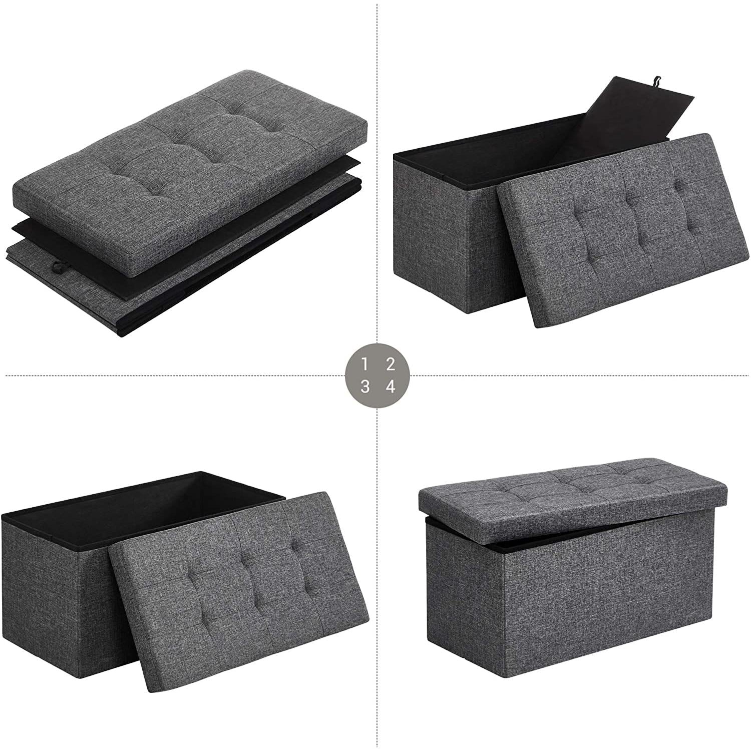 Pouf, klupa za odlaganje 76 x 38 x 38 cm, tamno siva | SONGMICS-vitahome.hr