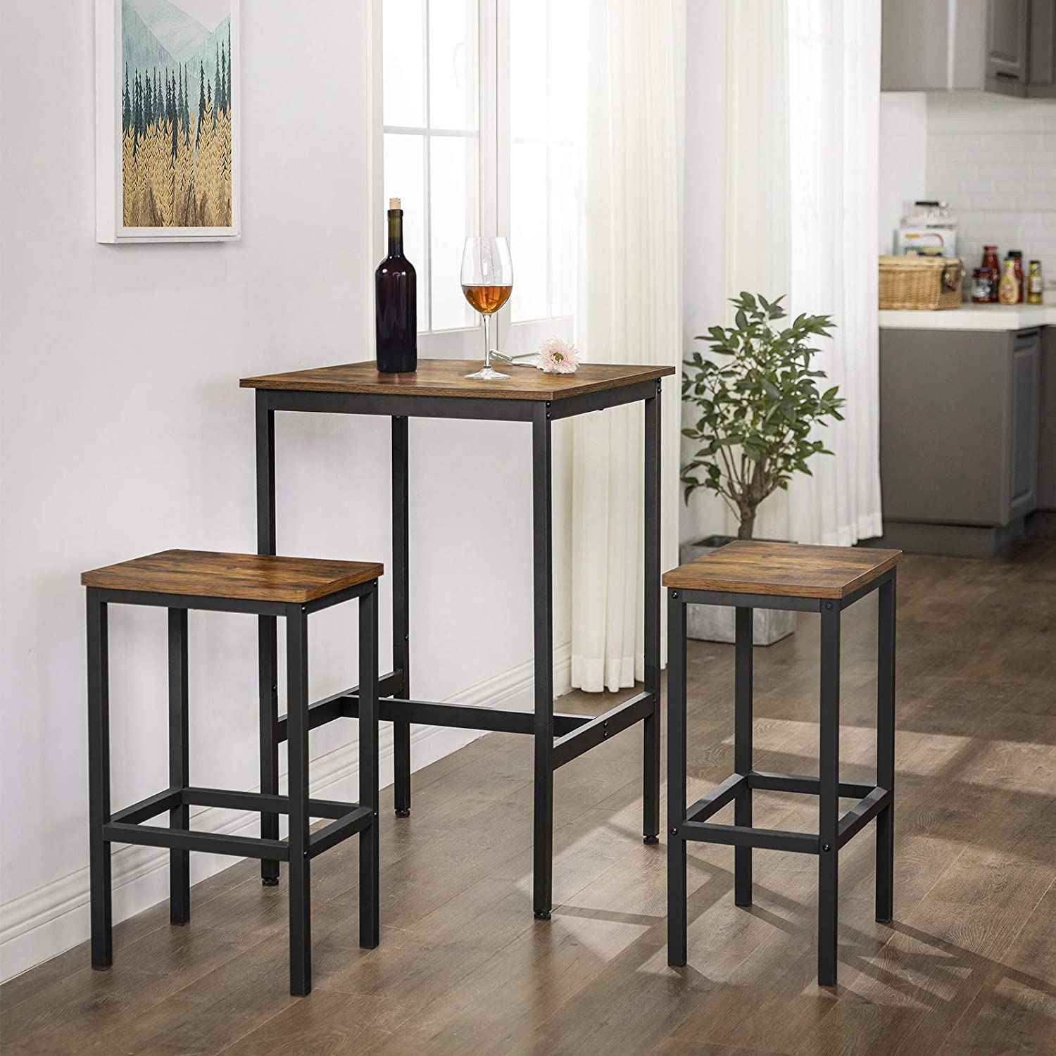 Pravokutni visoki barski stol 60 x 60 x 90 cm, rustikalno smeđa i crna | Vasagle-vitahome.hr
