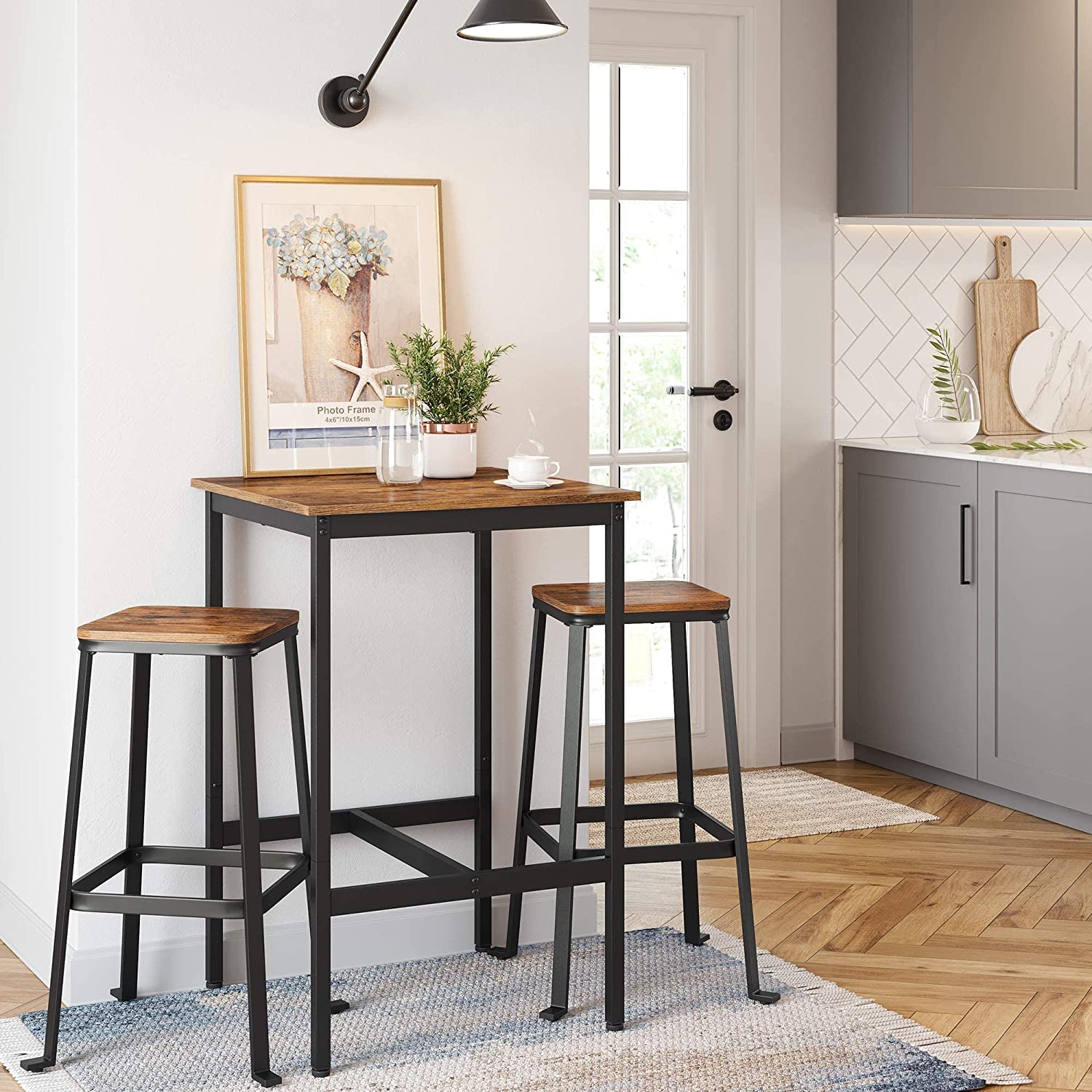 Pravokutni visoki barski stol 60 x 60 x 90 cm, rustikalno smeđa i crna | Vasagle-vitahome.hr