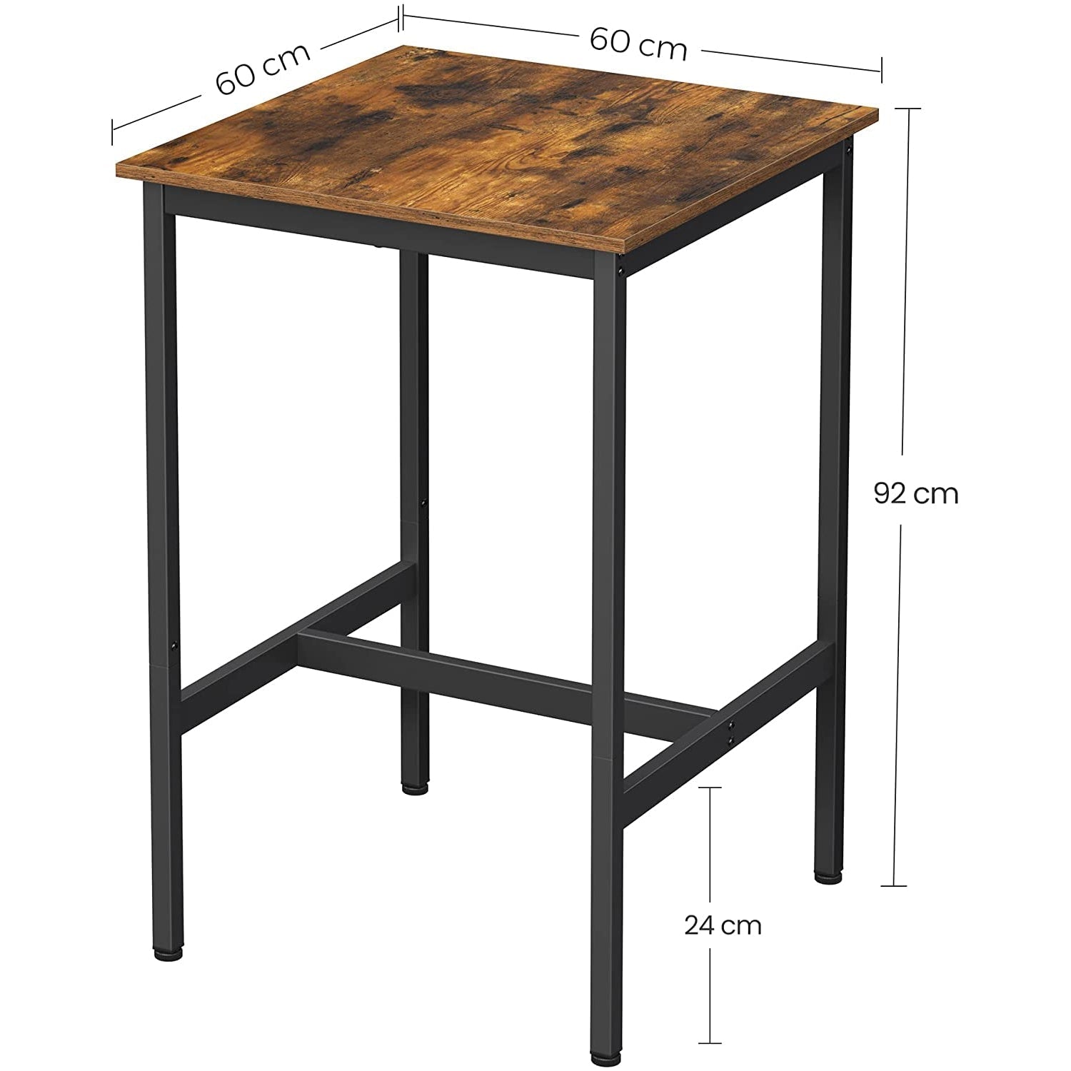 Pravokutni visoki barski stol 60 x 60 x 90 cm, rustikalno smeđa i crna | Vasagle-vitahome.hr