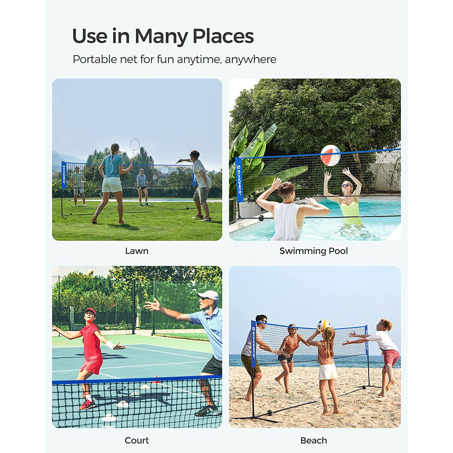 Prijenosna mreža za tenis/badminton sa postoljem podesive visine 5x1,55 m, plava | SONGMICS-vitahome.hr