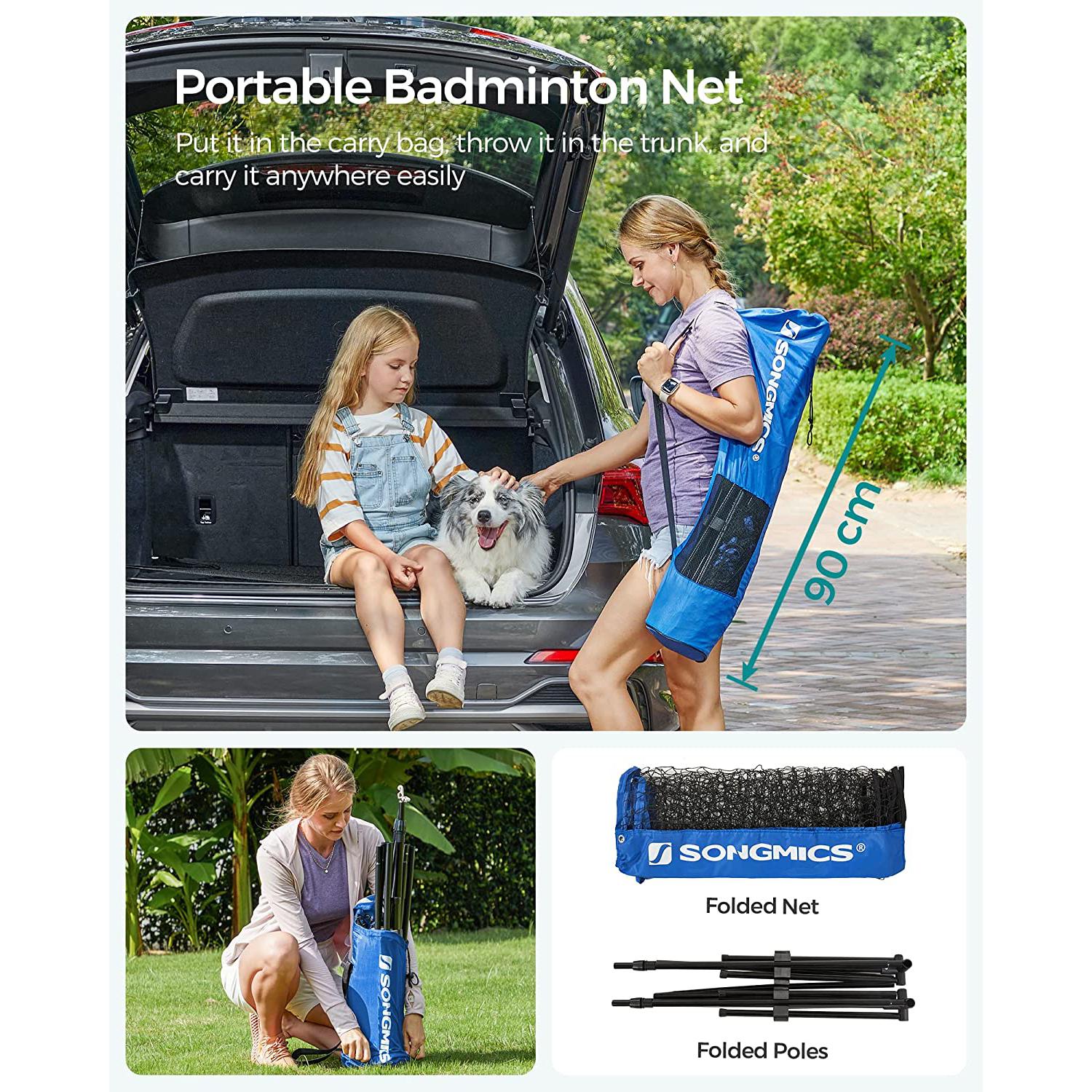 Prijenosna mreža za tenis/badminton sa postoljem podesive visine 5x1,55 m, plava | SONGMICS-vitahome.hr
