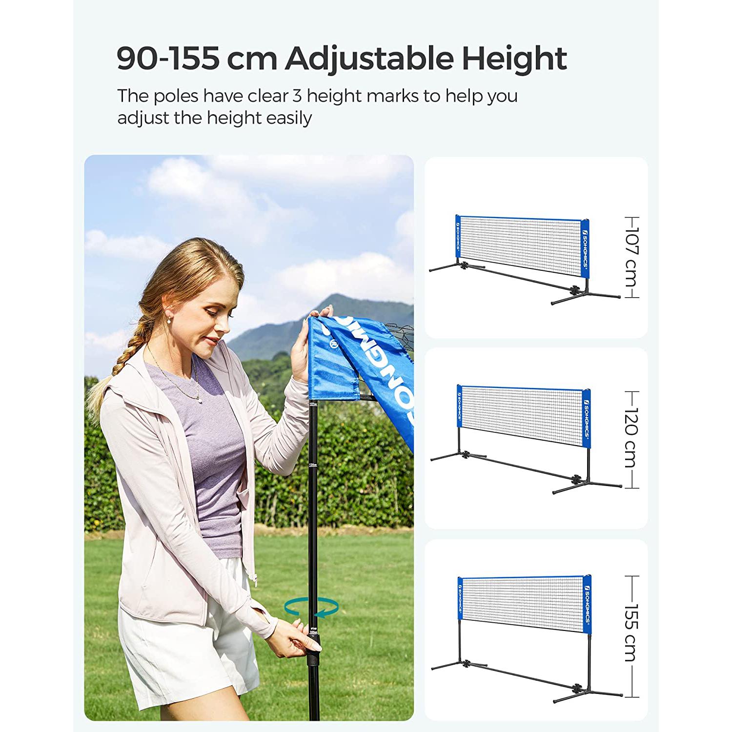 Prijenosna mreža za tenis/badminton sa postoljem podesive visine 5x1,55 m, plava | SONGMICS-vitahome.hr