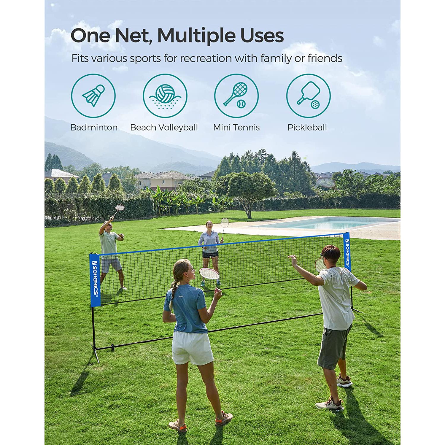 Prijenosna mreža za tenis/badminton sa postoljem podesive visine 5x1,55 m, plava | SONGMICS-vitahome.hr