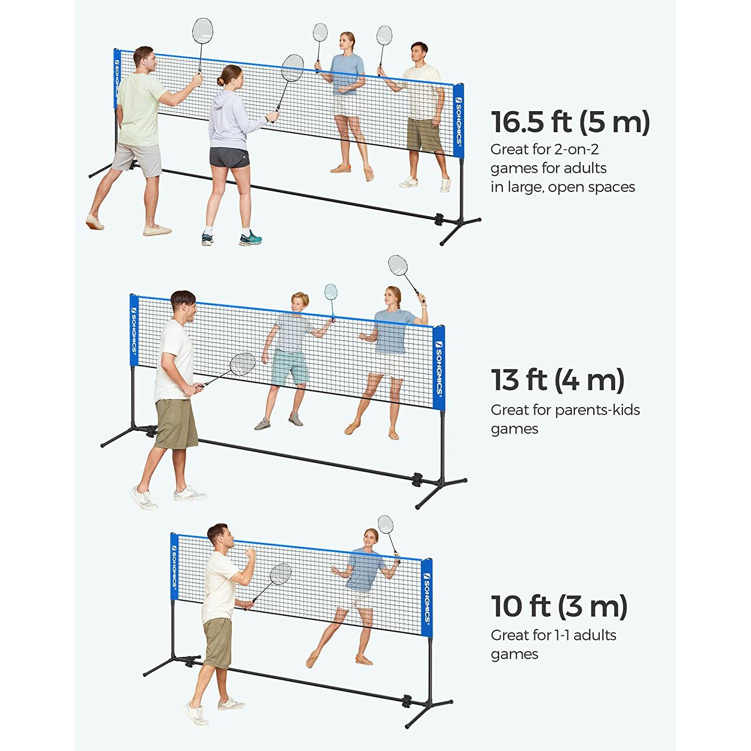 Prijenosna mreža za tenis/badminton sa postoljem podesive visine 5x1,55 m, plava | SONGMICS-vitahome.hr