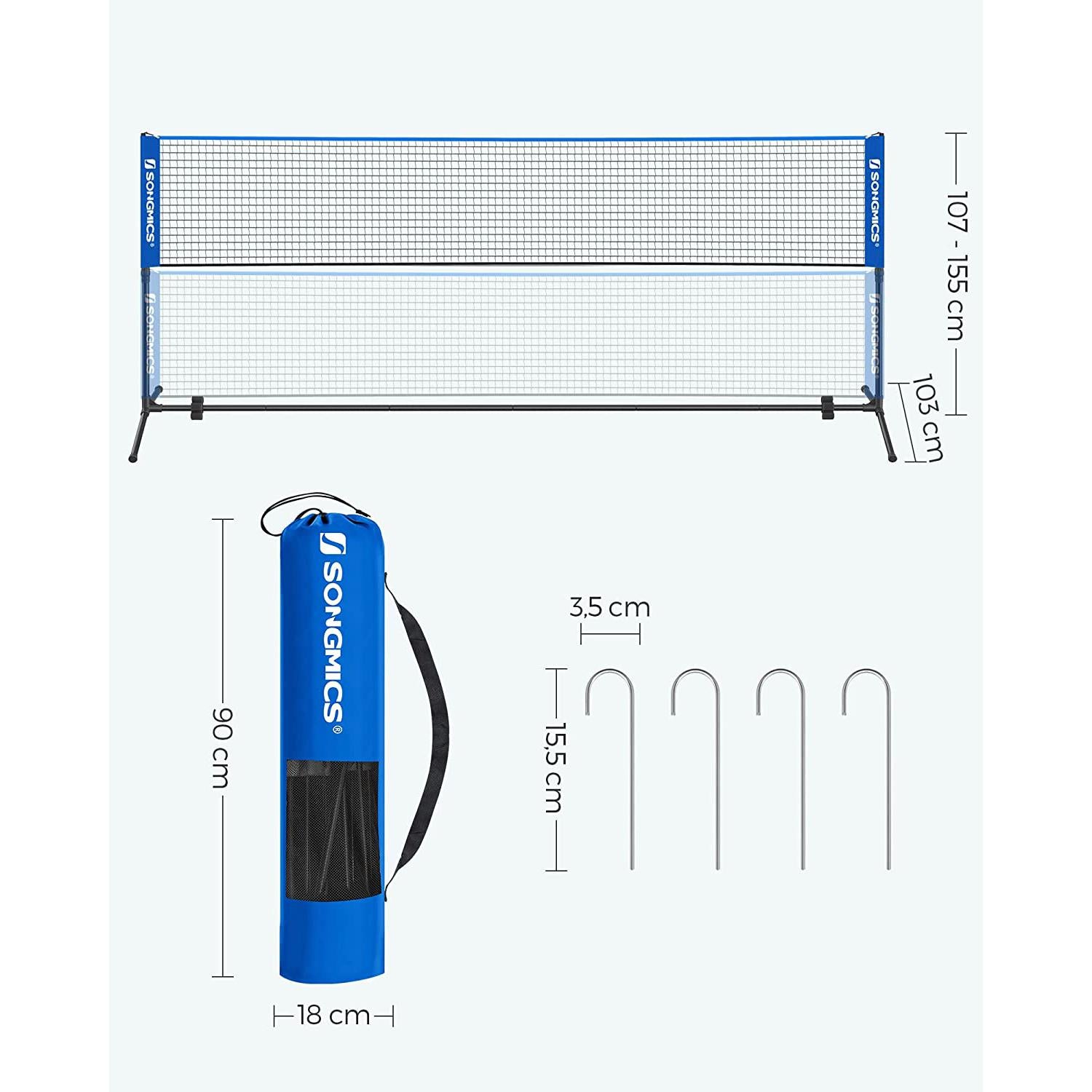 Prijenosna mreža za tenis/badminton sa postoljem podesive visine 5x1,55 m, plava | SONGMICS-vitahome.hr