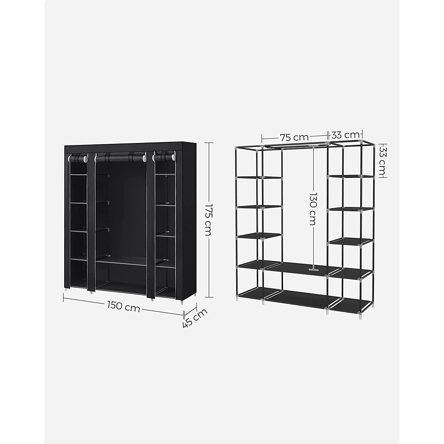 Prijenosni ormar od tkanine, 12 polica, 175 x 150 x 45 cm, crna | SONGMICS-vitahome.hr