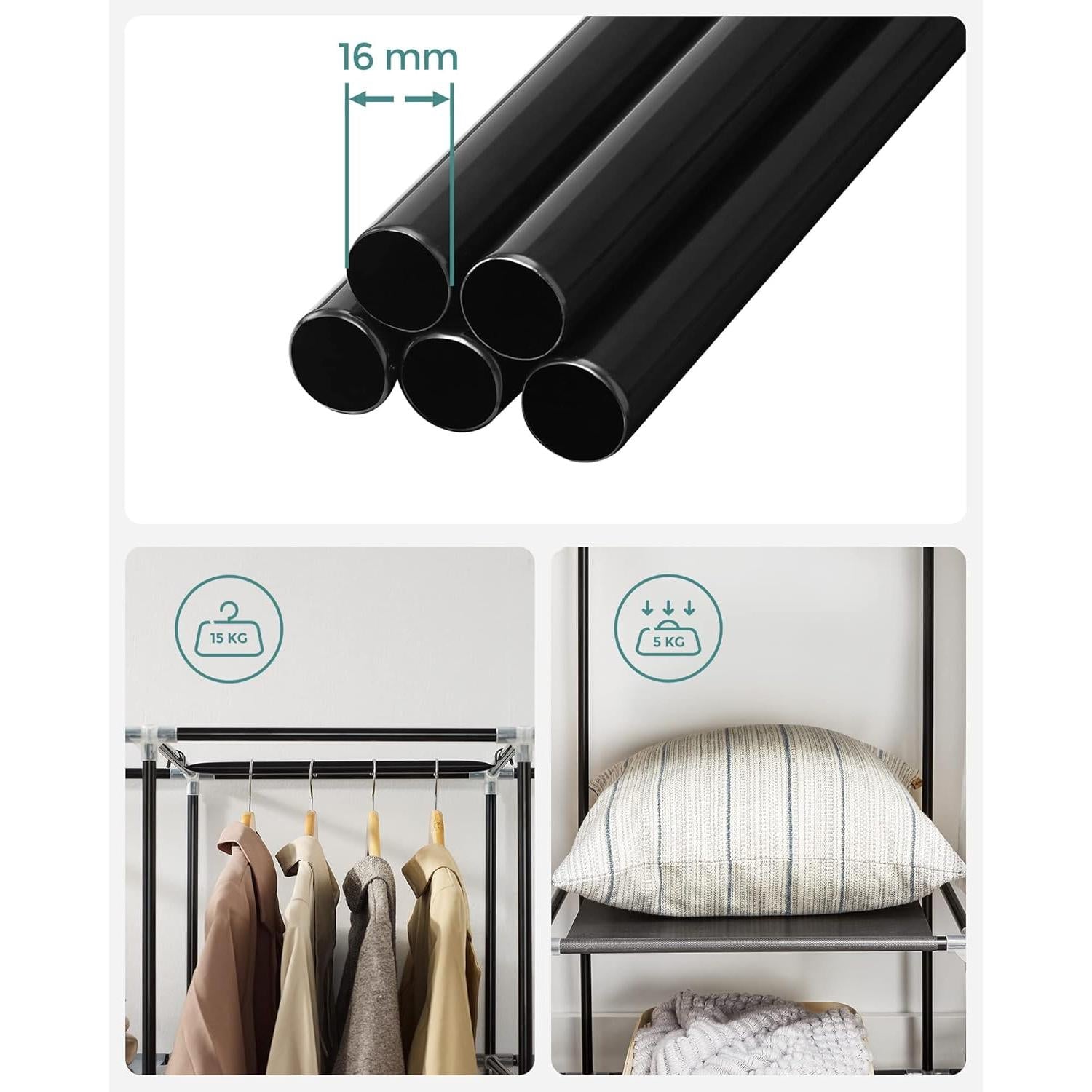 Prijenosni tekstilni ormar s 10 polica, 130 x 45 x 168 cm, sivi | SONGMICS-vitahome.hr