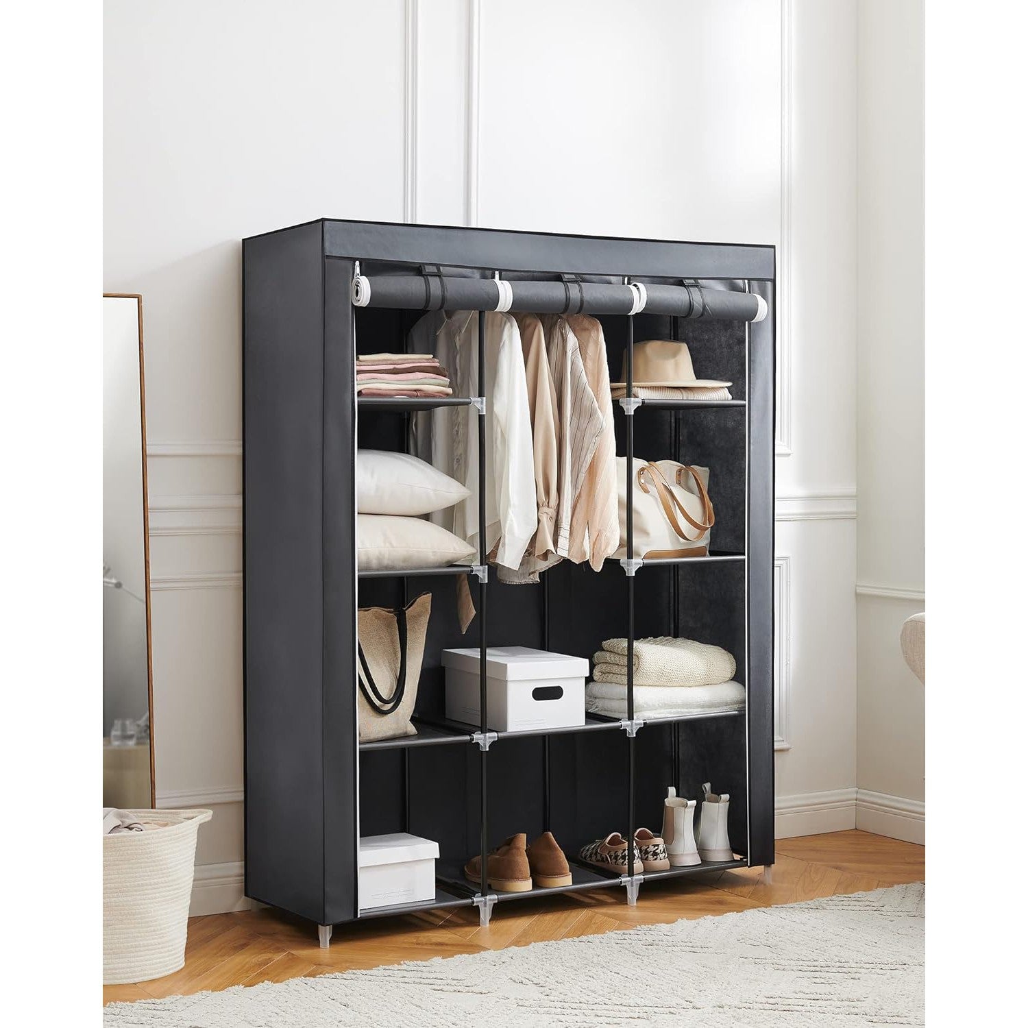 Prijenosni tekstilni ormar s 10 polica, 130 x 45 x 168 cm, sivi | SONGMICS-vitahome.hr