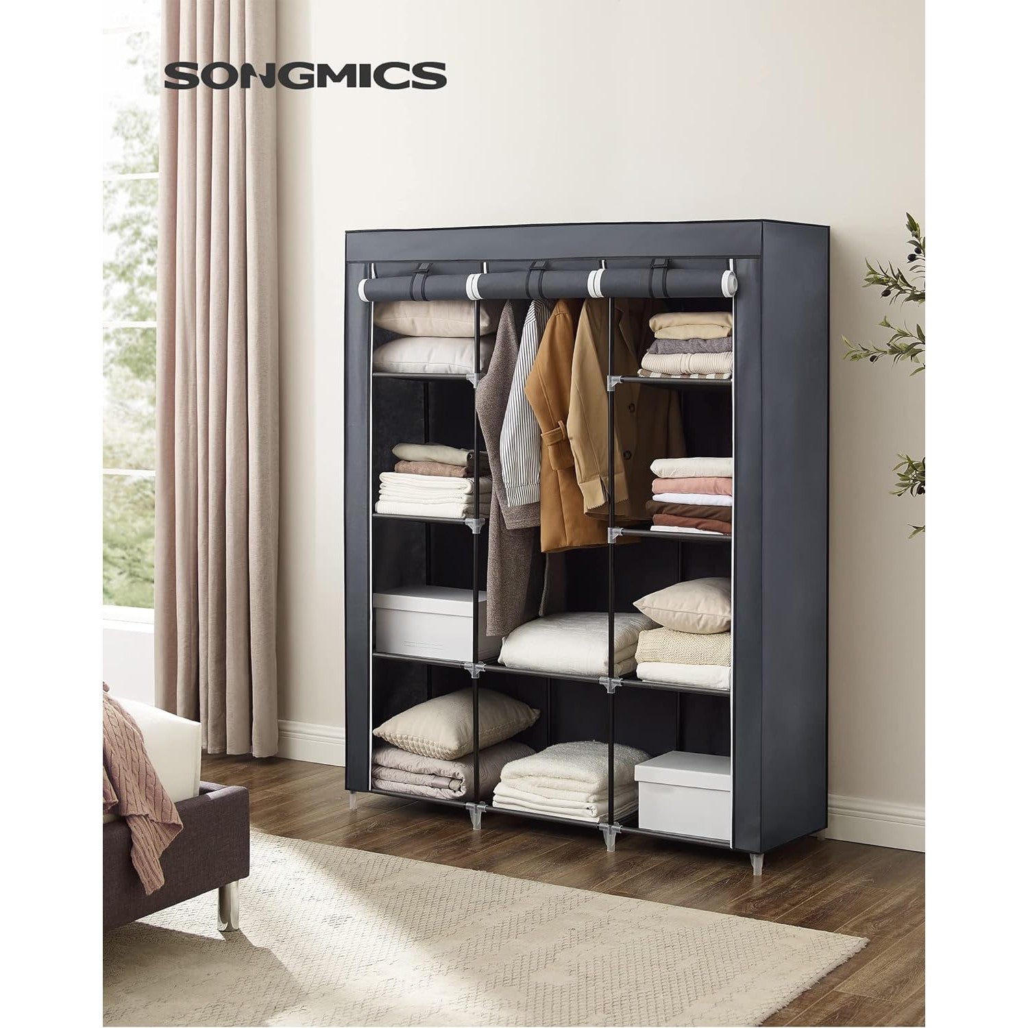 Prijenosni tekstilni ormar s 10 polica, 130 x 45 x 168 cm, sivi | SONGMICS-vitahome.hr