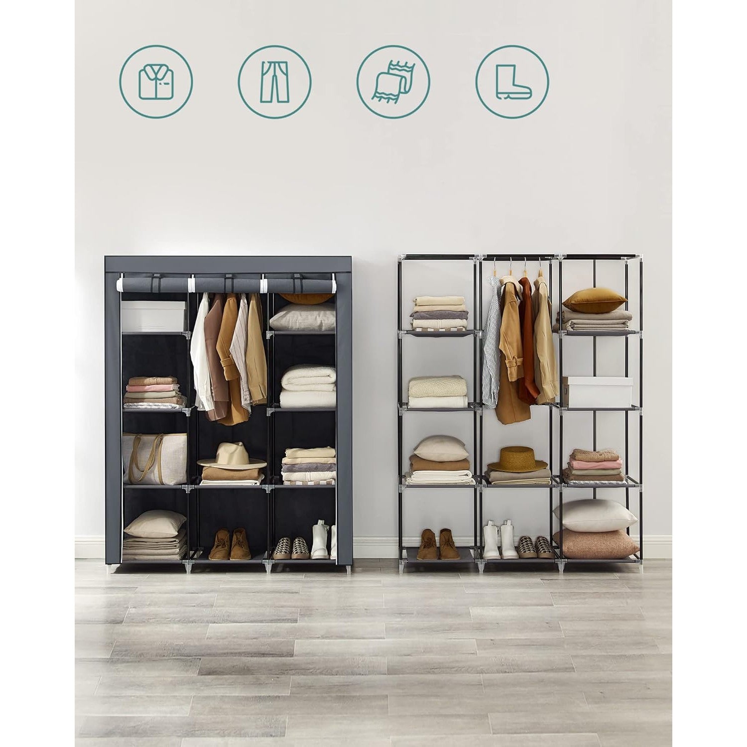 Prijenosni tekstilni ormar s 10 polica, 130 x 45 x 168 cm, sivi | SONGMICS-vitahome.hr