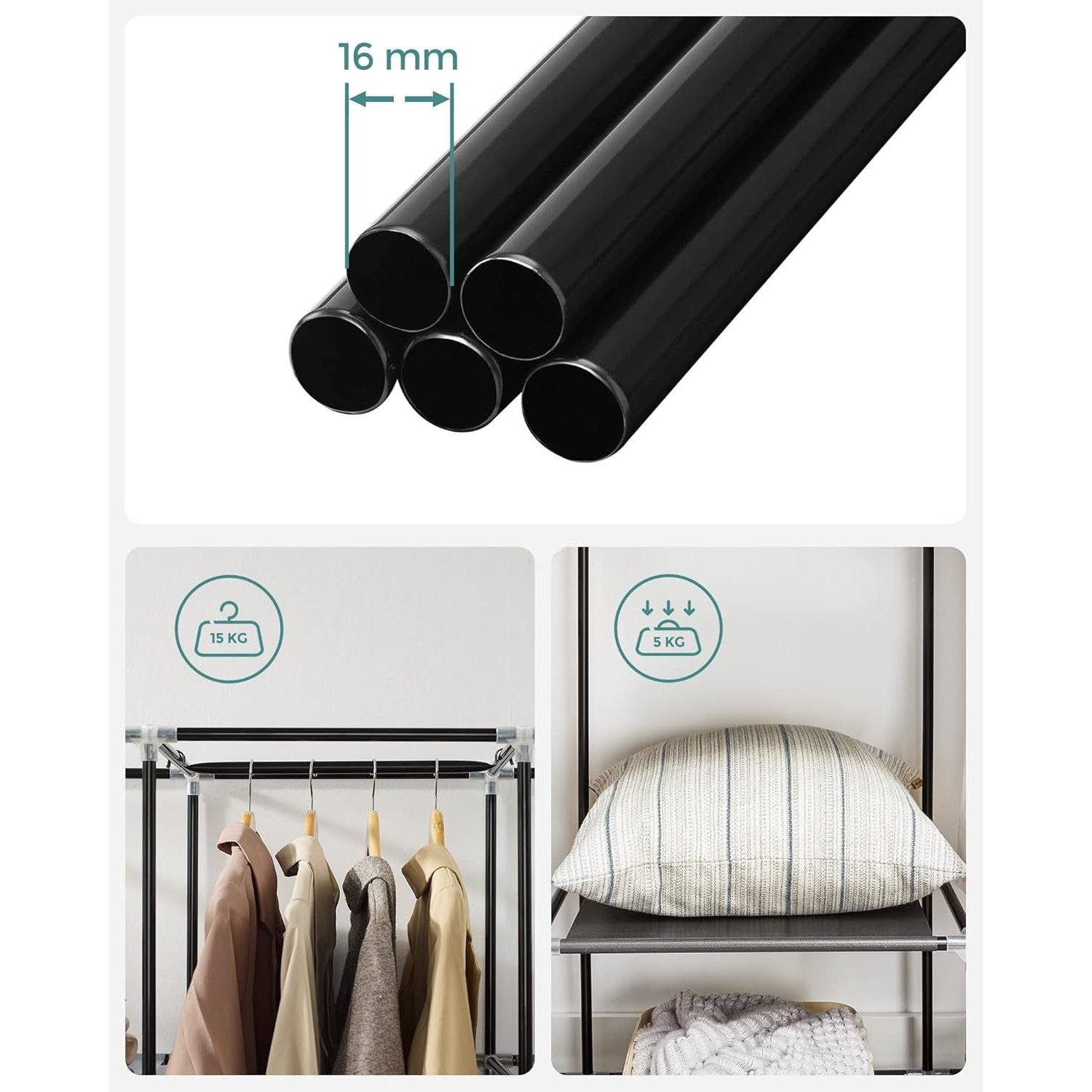 Prijenosni tekstilni ormar s 10 polica, 130 x 45 x 168 cm, sivi | SONGMICS-vitahome.hr