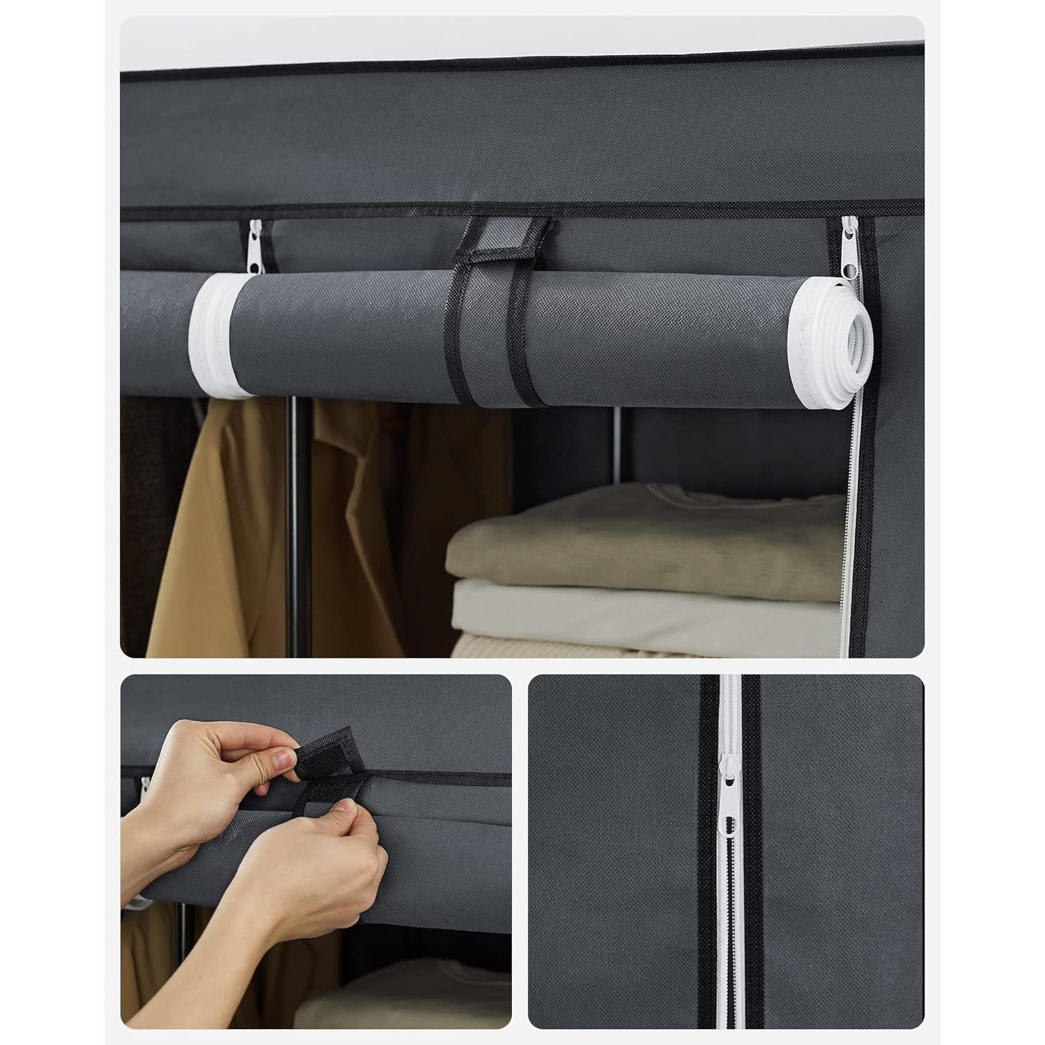 Prijenosni tekstilni ormar s 10 polica, 130 x 45 x 168 cm, sivi | SONGMICS-vitahome.hr