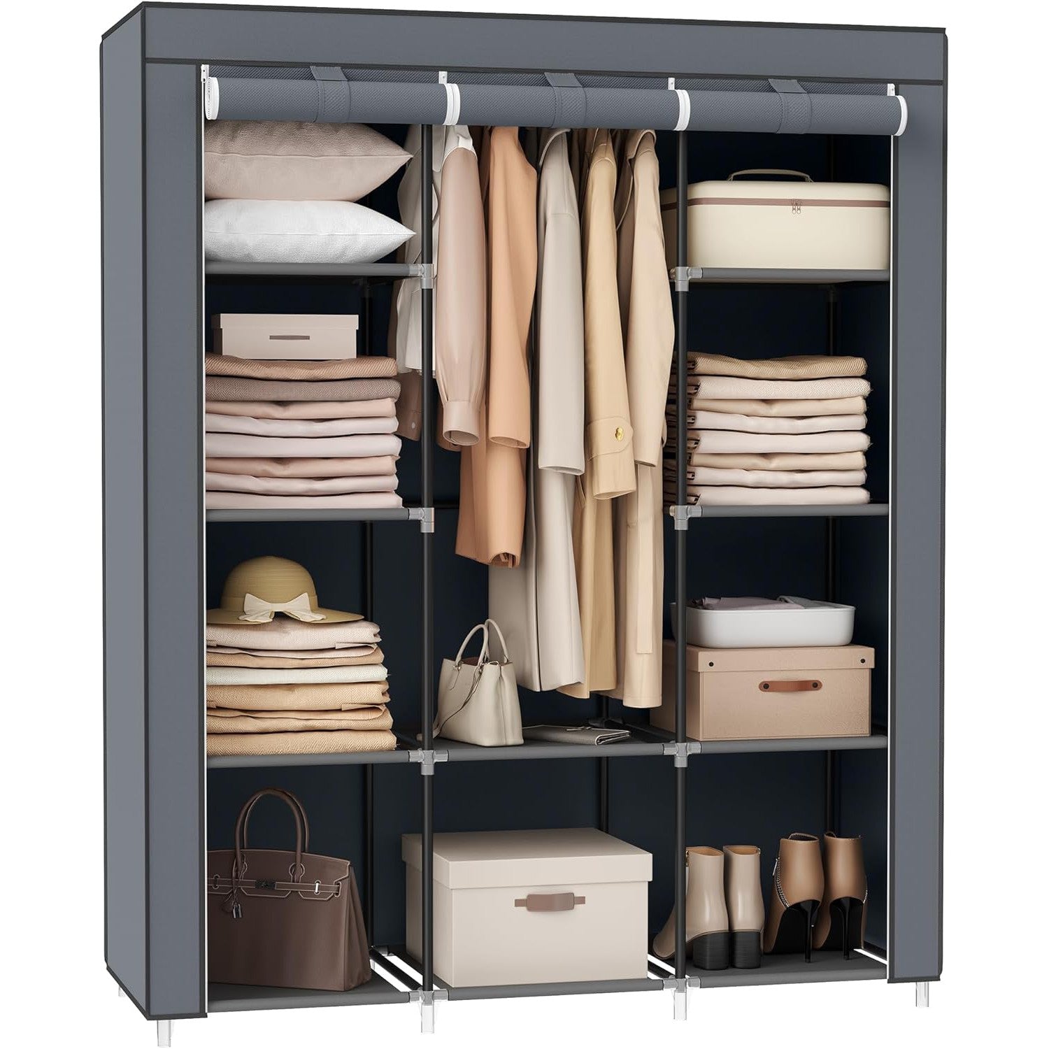 Prijenosni tekstilni ormar s 10 polica, 130 x 45 x 168 cm, sivi | SONGMICS-vitahome.hr
