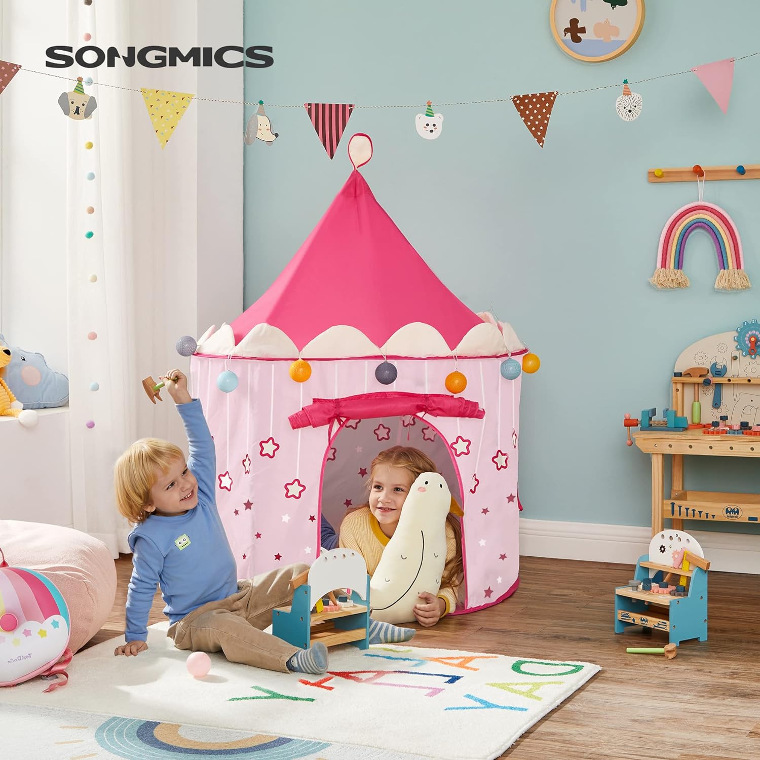 Princess castle, šator za igru za djecu, roza | SONGMICS-vitahome.hr