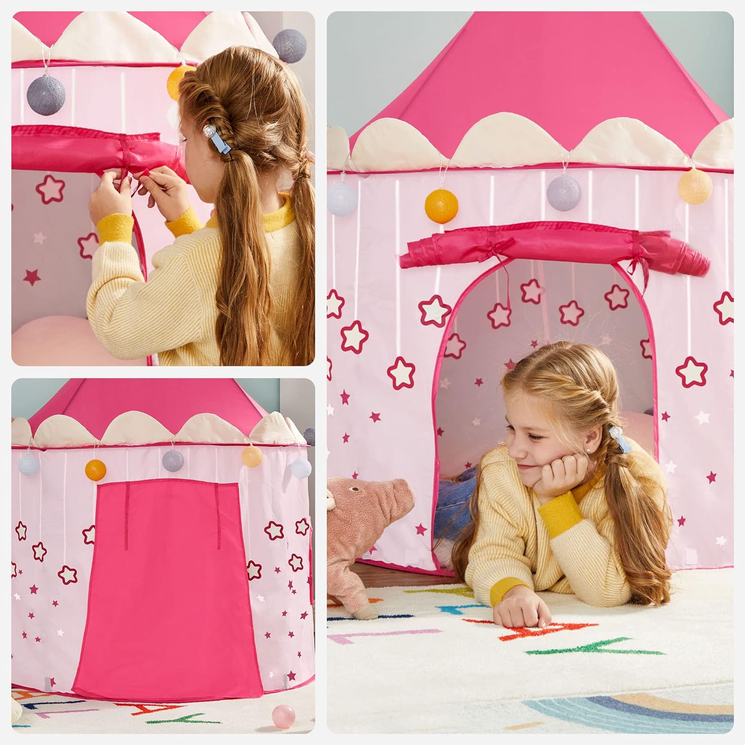 Princess castle, šator za igru za djecu, roza | SONGMICS-vitahome.hr
