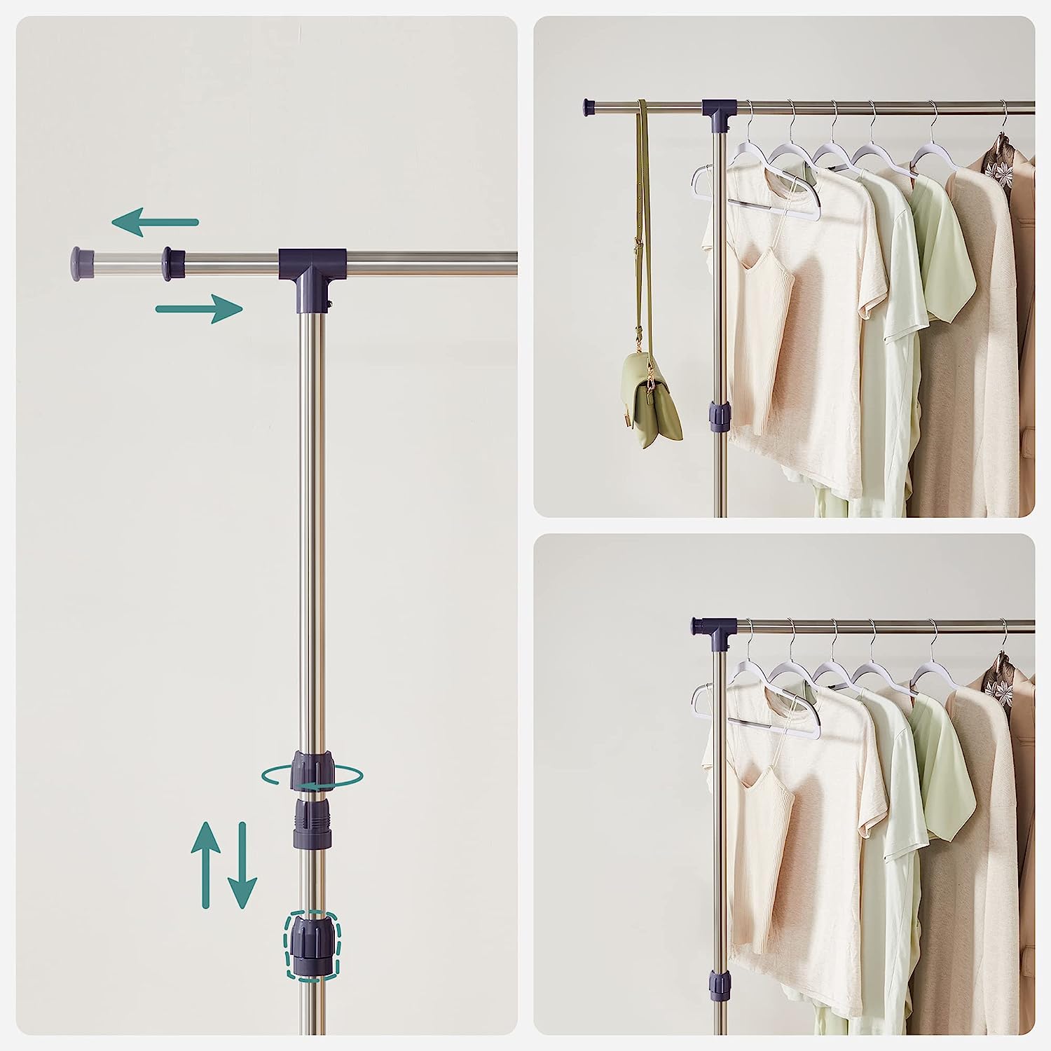 Produživ stalak za odjeću s kotačima 97-165 cm, 150 x 44 x 165 cm, srebrni | SONGMICS-vitahome.hr