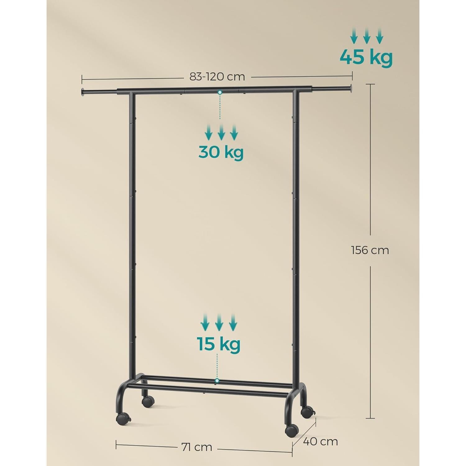 Proširivi stalak za odjeću nosivosti 45 kg, 0 x (83-120) x 156 cm, crni | SONGMICS-vitahome.hr