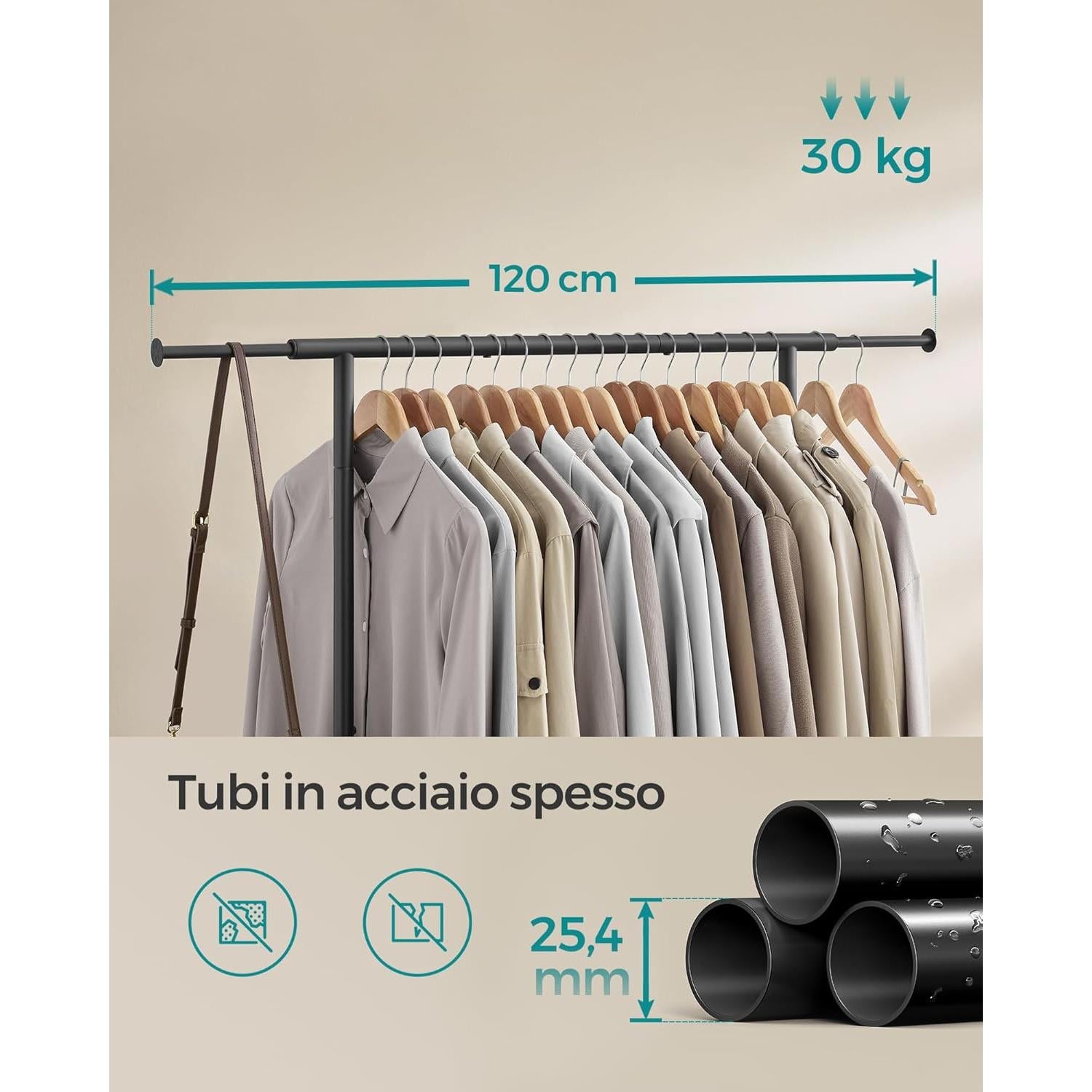 Proširivi stalak za odjeću nosivosti 45 kg, 0 x (83-120) x 156 cm, crni | SONGMICS-vitahome.hr