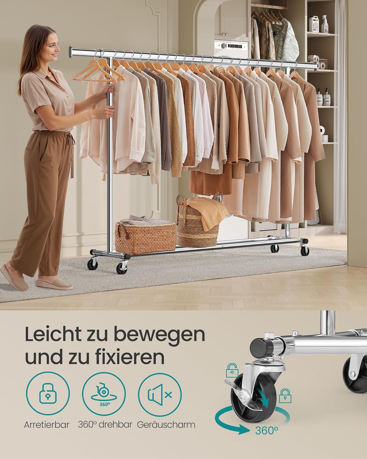 Proširivi stalak za odjeću nosivosti do 150kg, srebrne boje | SONGMICS-SONGMICS-Vita Home