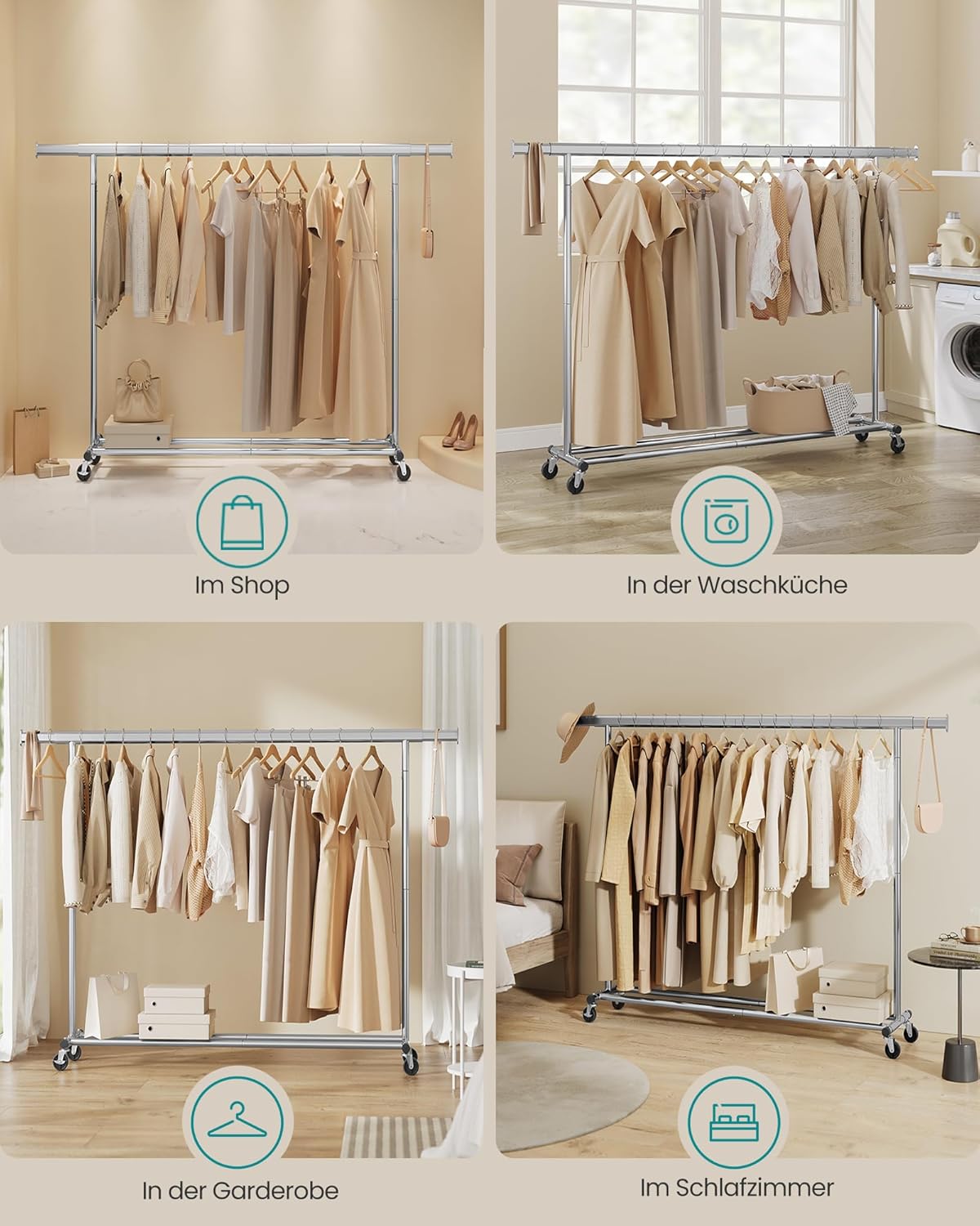 Proširivi stalak za odjeću nosivosti do 150kg, srebrne boje | SONGMICS-SONGMICS-Vita Home