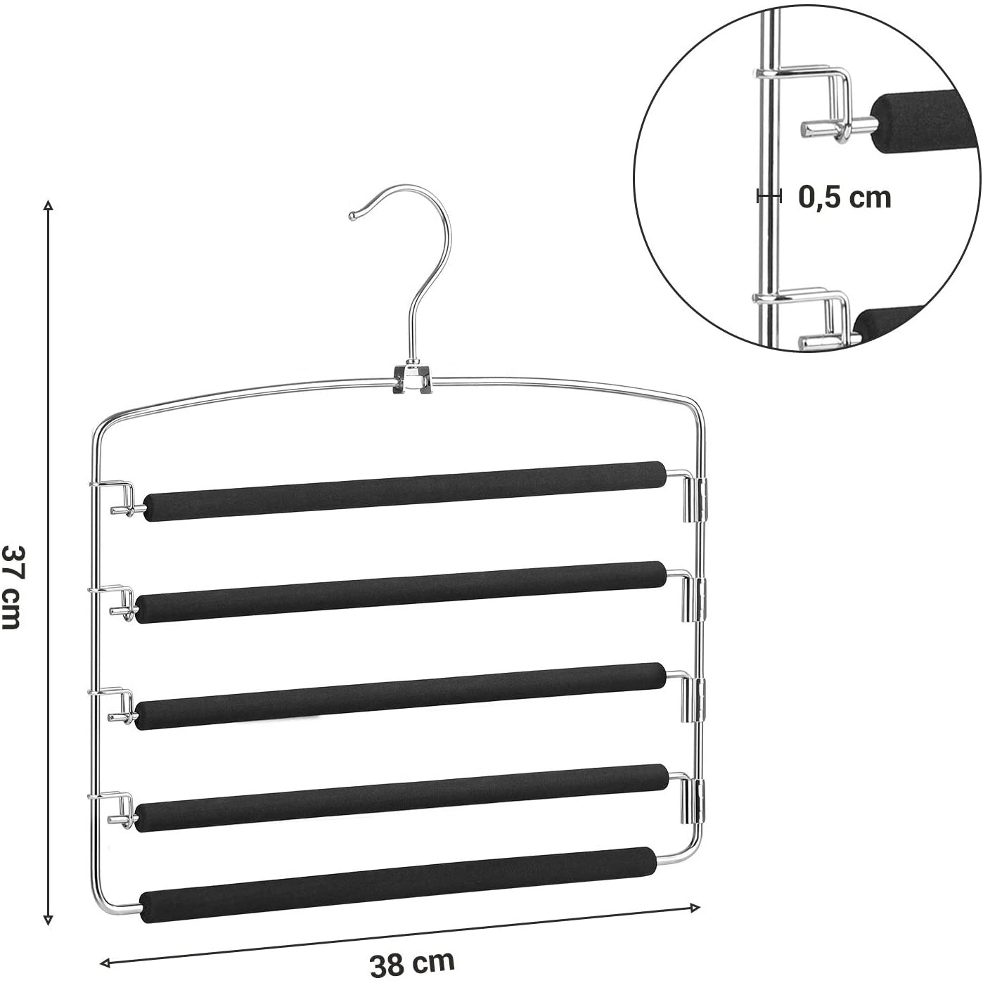 Protuklizne vješalice za hlače 38 x 37 x 0,5 cm, paket od 3 kom, crne | SONGMICS-vitahome.hr