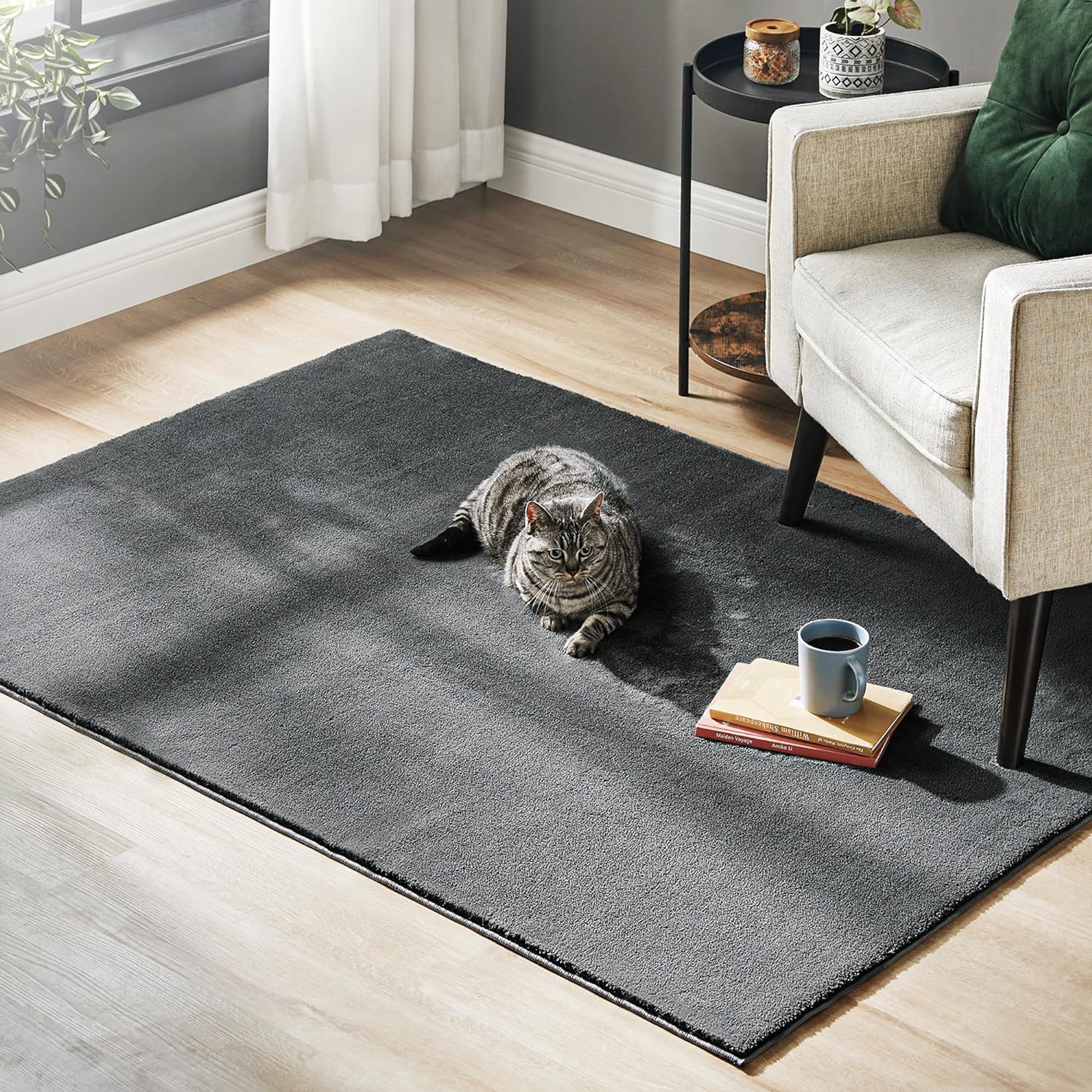 Protuklizni tepih 120 x 170 cm, mekan i moderan tepih za svaku prostoriju, tamno sivi | SONGMICS-vitahome.hr