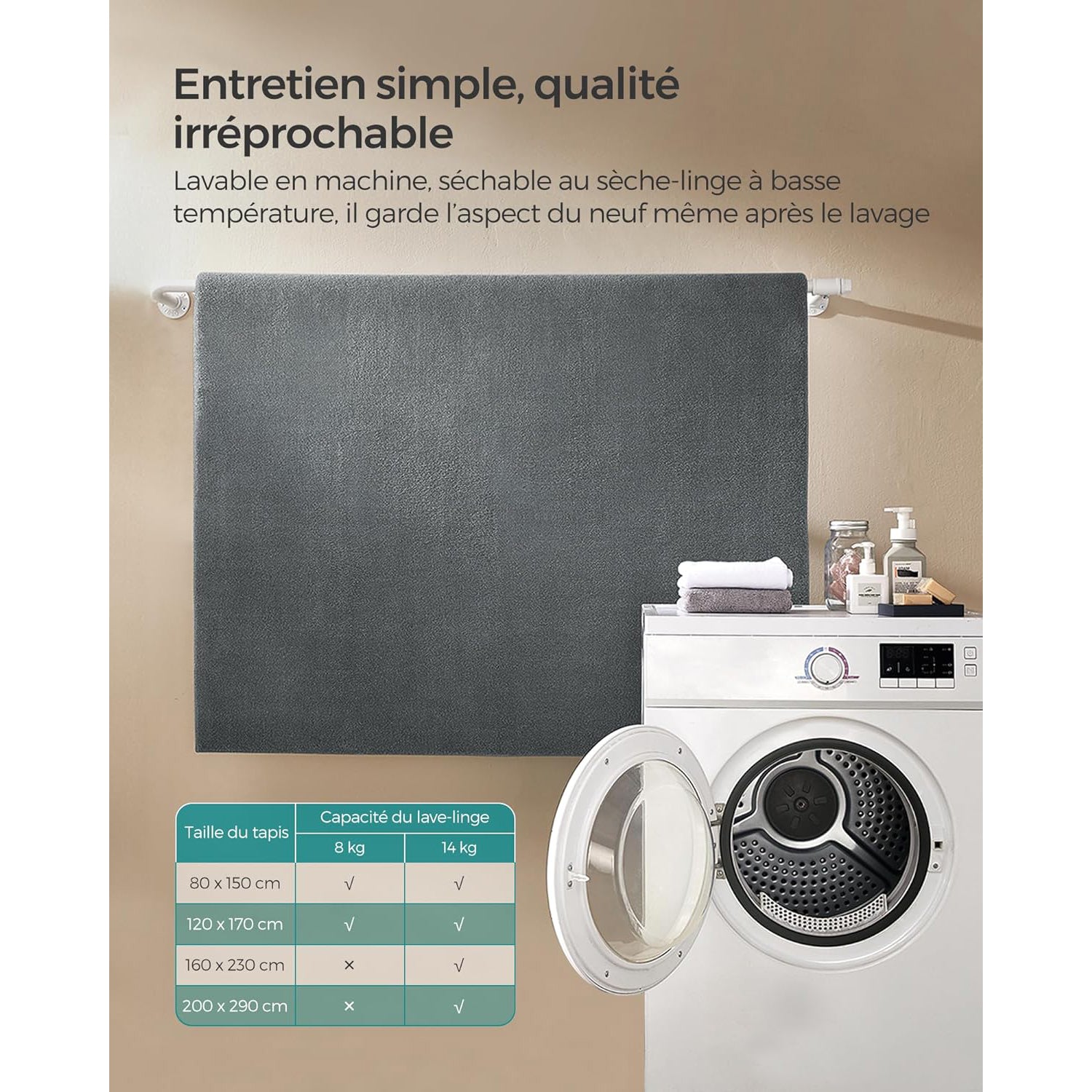 Protuklizni tepih 160 x 230 cm, mekan i moderan tepih za svaku prostoriju, sivi | SONGMICS-vitahome.hr