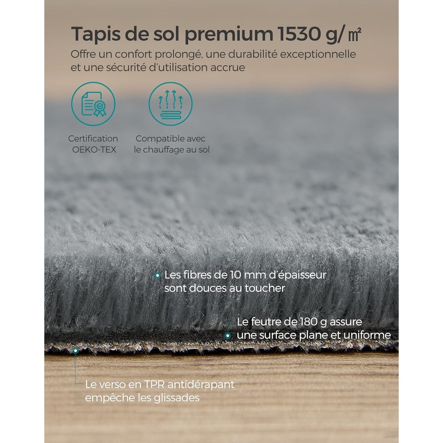 Protuklizni tepih 160 x 230 cm, mekan i moderan tepih za svaku prostoriju, sivi | SONGMICS-vitahome.hr