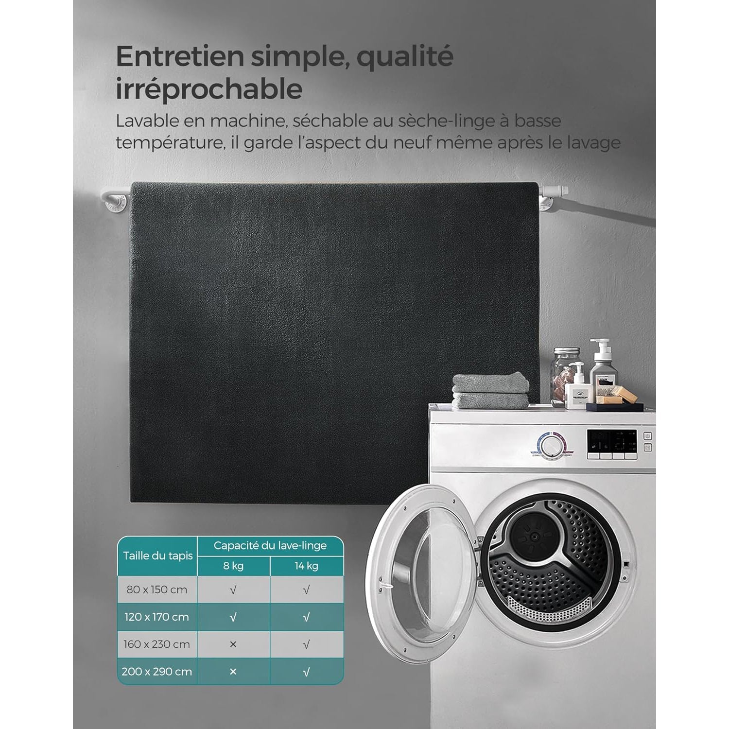 Protuklizni tepih 160x230 cm, mekan i moderan tepih za svaku prostoriju, tamno sivi | SONGMICS-vitahome.hr