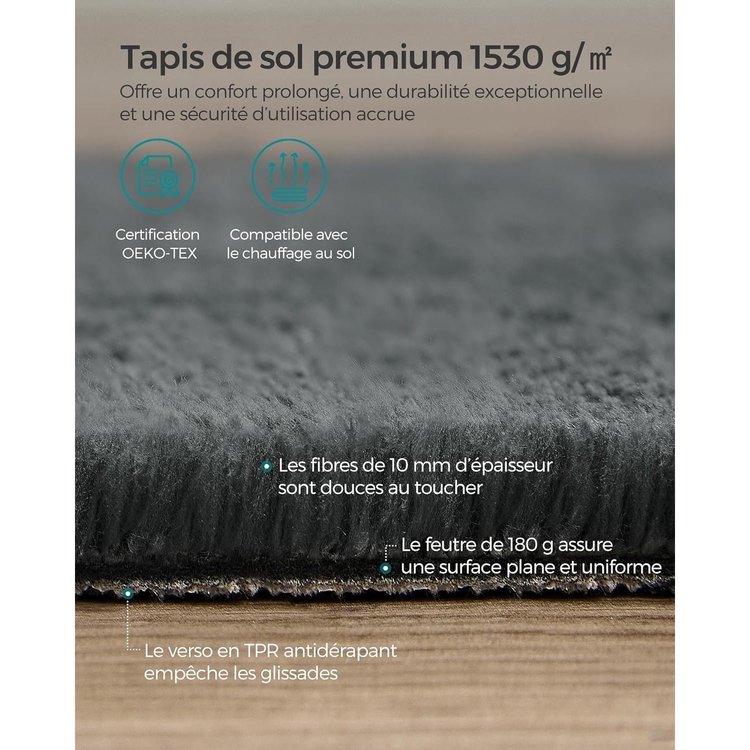 Protuklizni tepih 160x230 cm, mekan i moderan tepih za svaku prostoriju, tamno sivi | SONGMICS-vitahome.hr