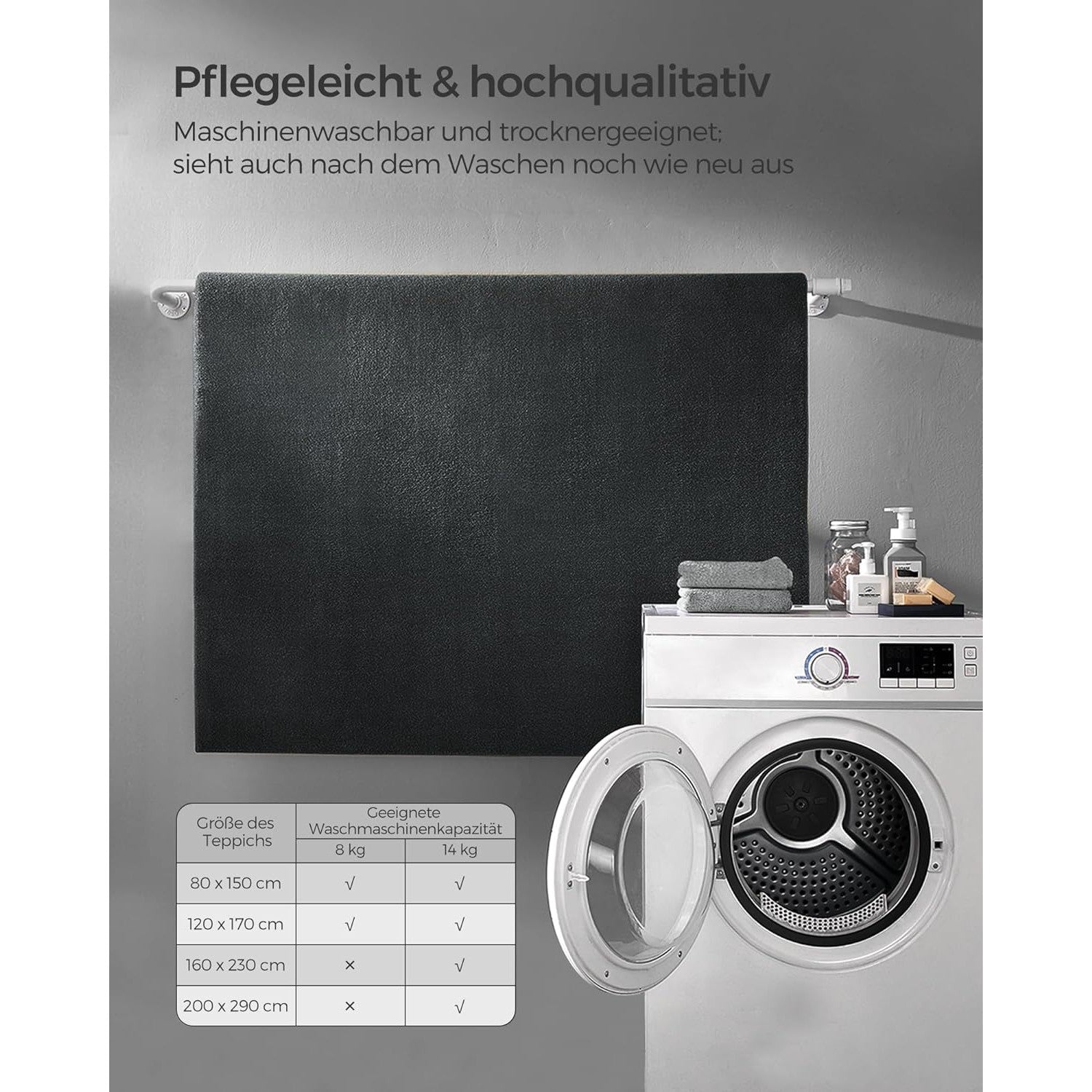 Protuklizni tepih 160x230 cm, mekan i moderan tepih za svaku prostoriju, tamno sivi | SONGMICS-vitahome.hr