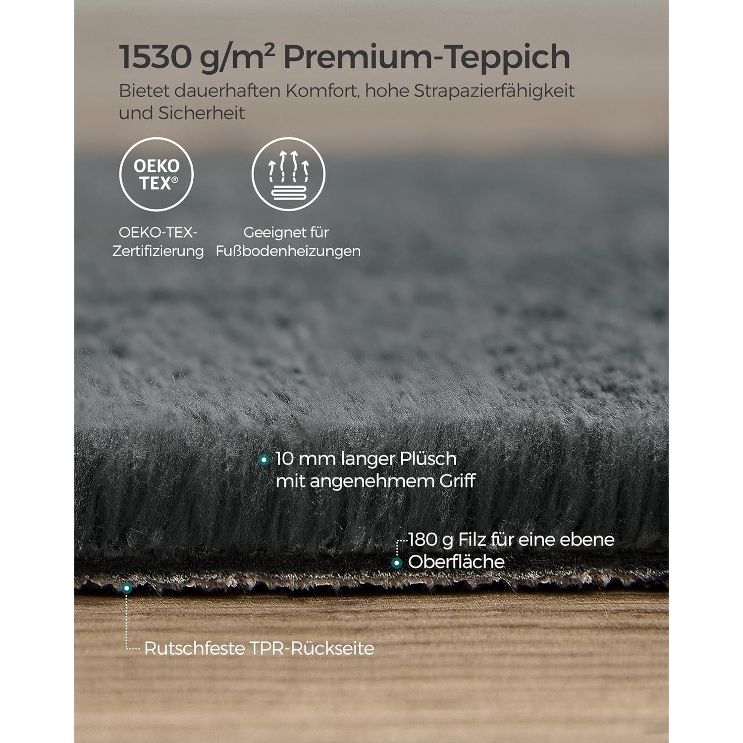 Protuklizni tepih 160x230 cm, mekan i moderan tepih za svaku prostoriju, tamno sivi | SONGMICS-vitahome.hr