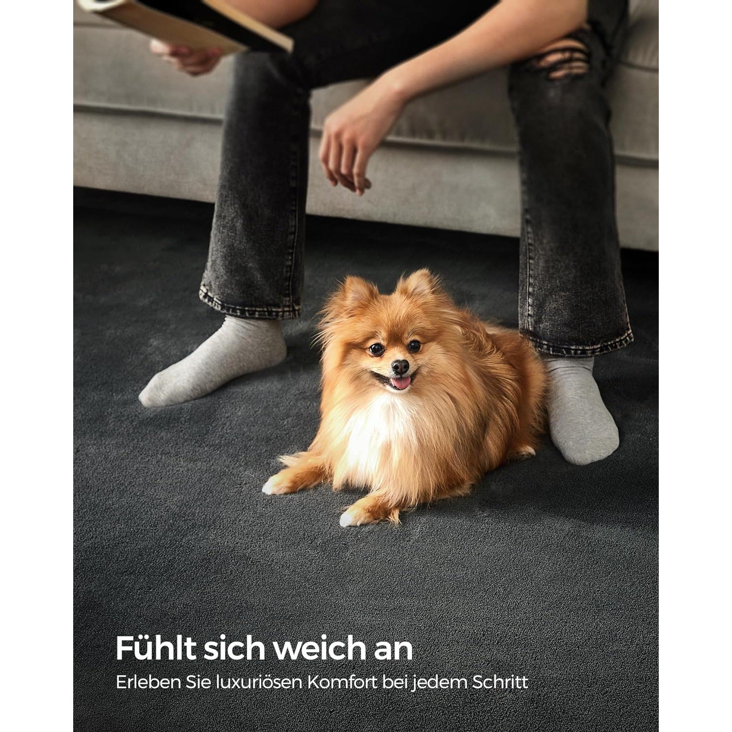 Protuklizni tepih 160x230 cm, mekan i moderan tepih za svaku prostoriju, tamno sivi | SONGMICS-vitahome.hr