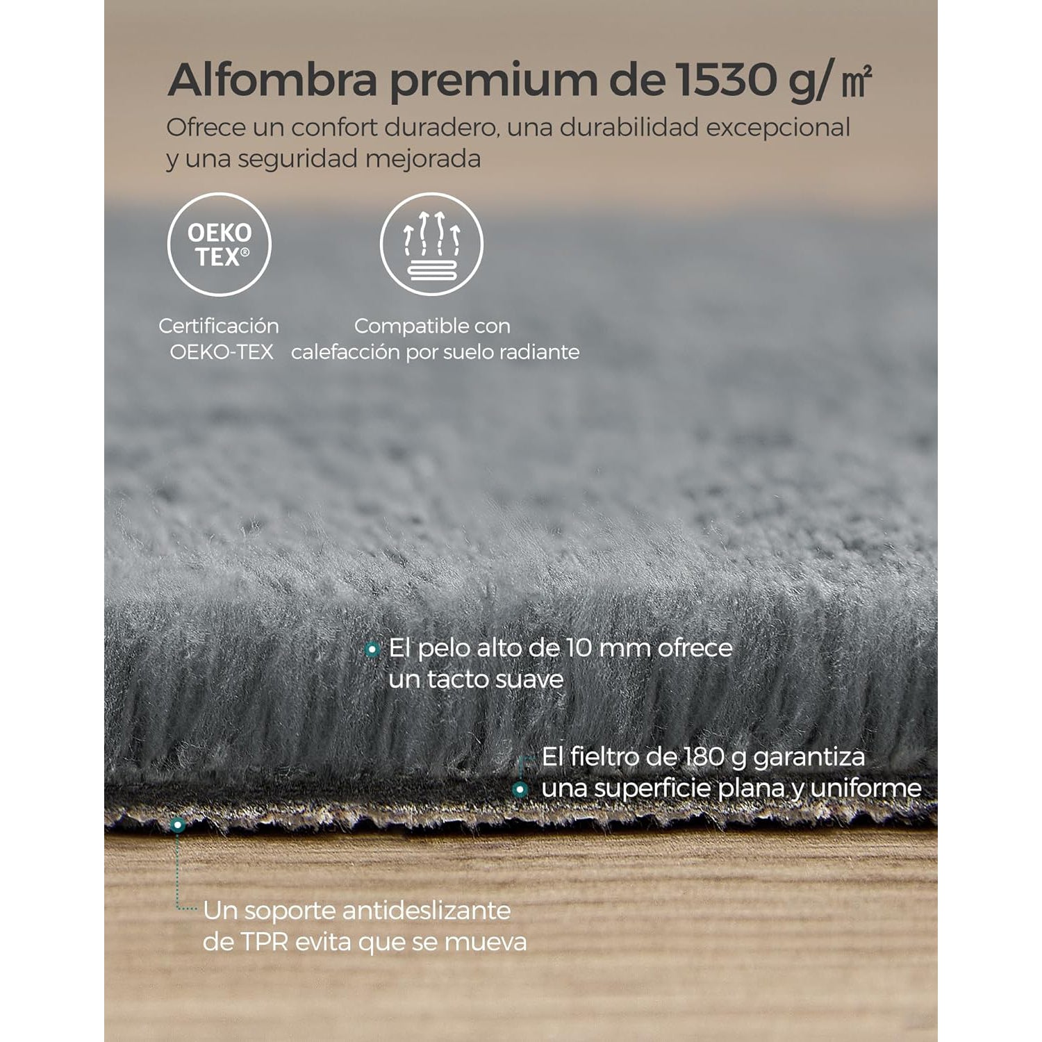 Protuklizni tepih 200 x 290 cm, mekan i moderan tepih za svaku prostoriju, sivi | SONGMICS-vitahome.hr