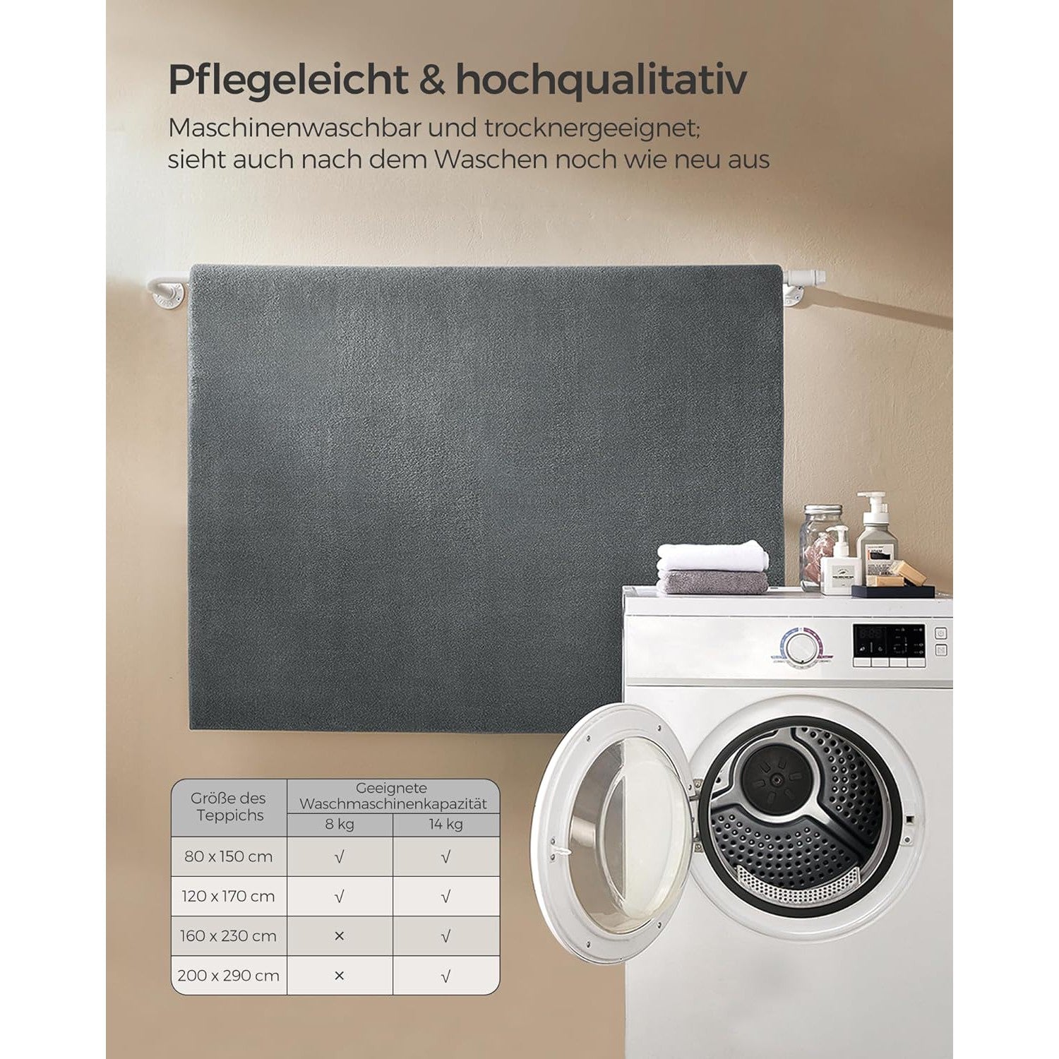 Protuklizni tepih 200 x 290 cm, mekan i moderan tepih za svaku prostoriju, sivi | SONGMICS-vitahome.hr