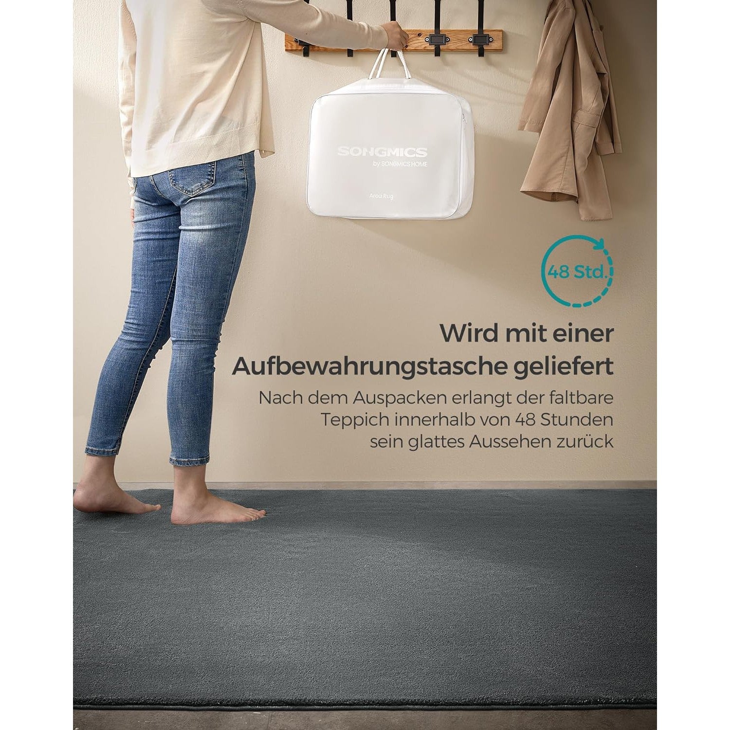 Protuklizni tepih 200 x 290 cm, mekan i moderan tepih za svaku prostoriju, sivi | SONGMICS-vitahome.hr