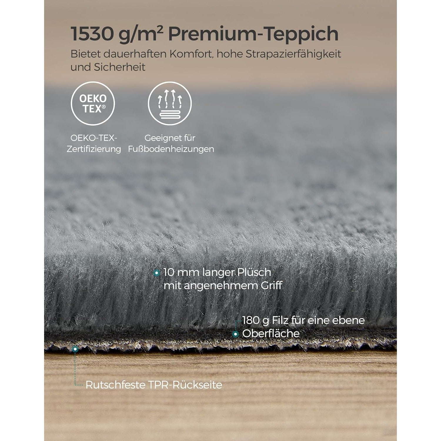 Protuklizni tepih 200 x 290 cm, mekan i moderan tepih za svaku prostoriju, sivi | SONGMICS-vitahome.hr