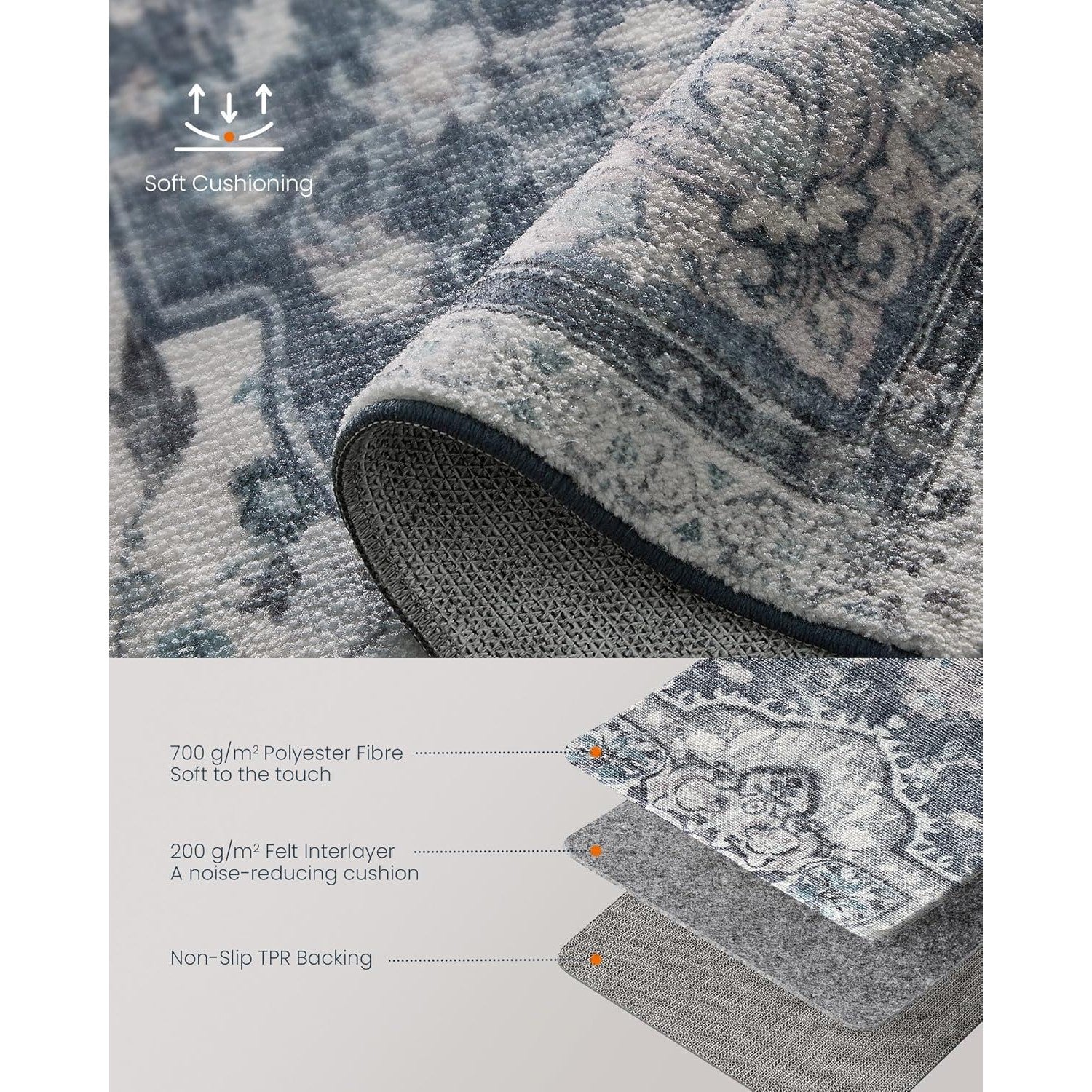 Protuklizni tepih periv u perilici, 80 x 150 cm, vintage stil, sive boje | SONGMICS-vitahome.hr