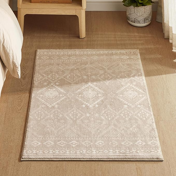 Protuklizni tepih, periv u perilici, boho stil, 92 x 61 cm, cappuccino bež boje | SONGMICS-vitahome.hr