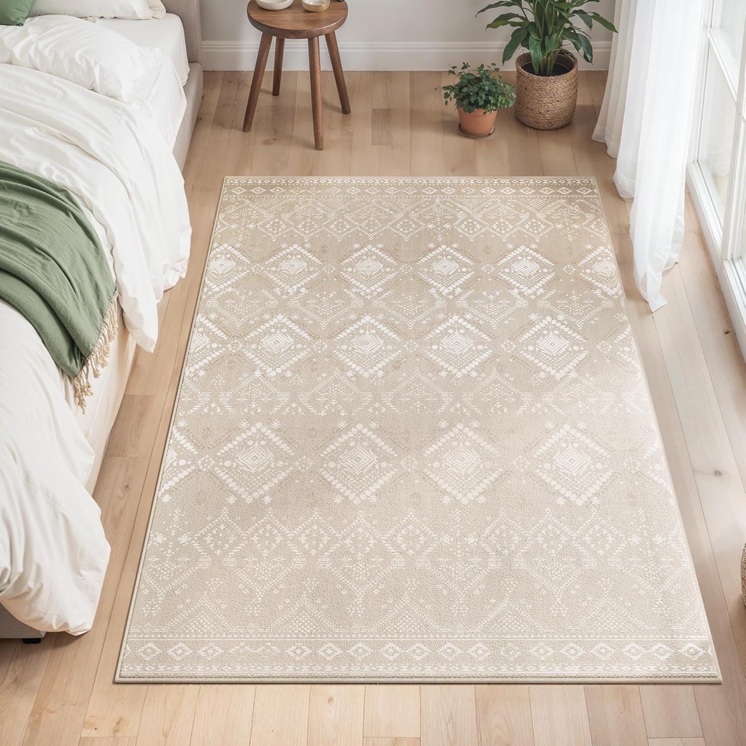 Protuklizni tepih, periv u stroju, boho stil, 120 x 170 cm, cappuccino bež | SONGMICS-vitahome.hr