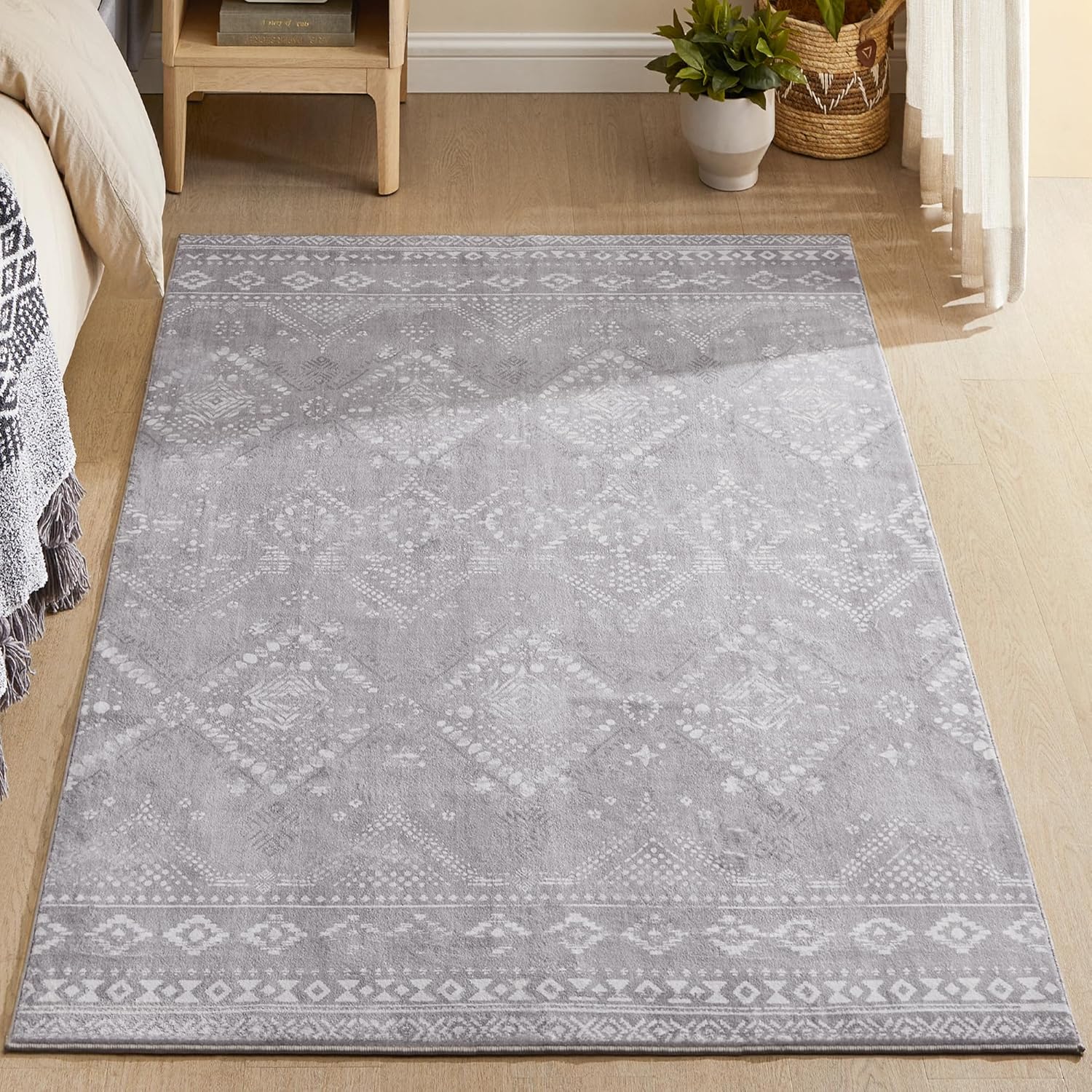 Protuklizni tepih, periv u stroju, boho stil, 120 x 170 cm, svijetlo sive boje | SONGMICS-vitahome.hr