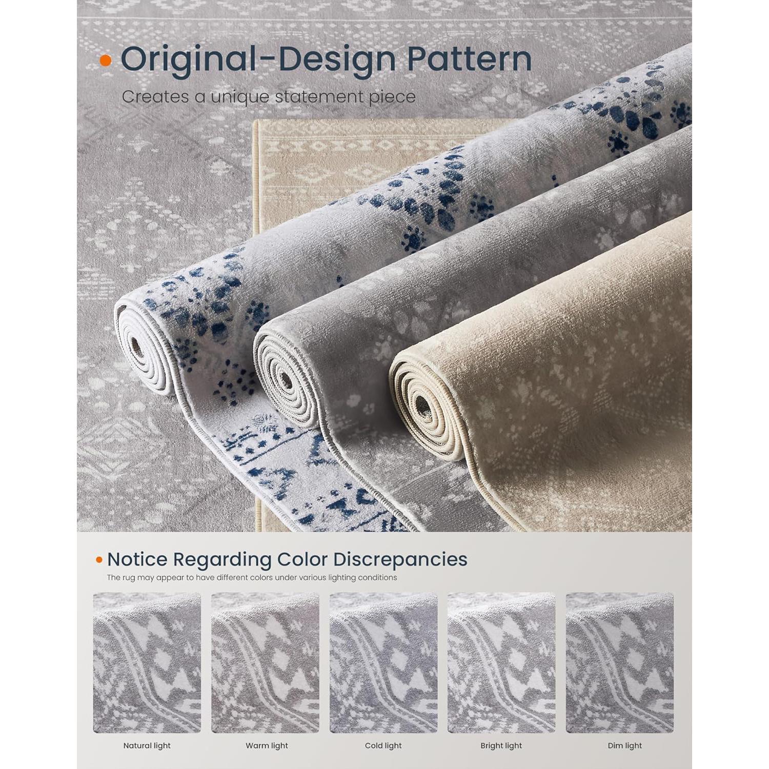 Protuklizni tepih, periv u stroju, boho stil, 120 x 170 cm, svijetlo sive boje | SONGMICS-vitahome.hr