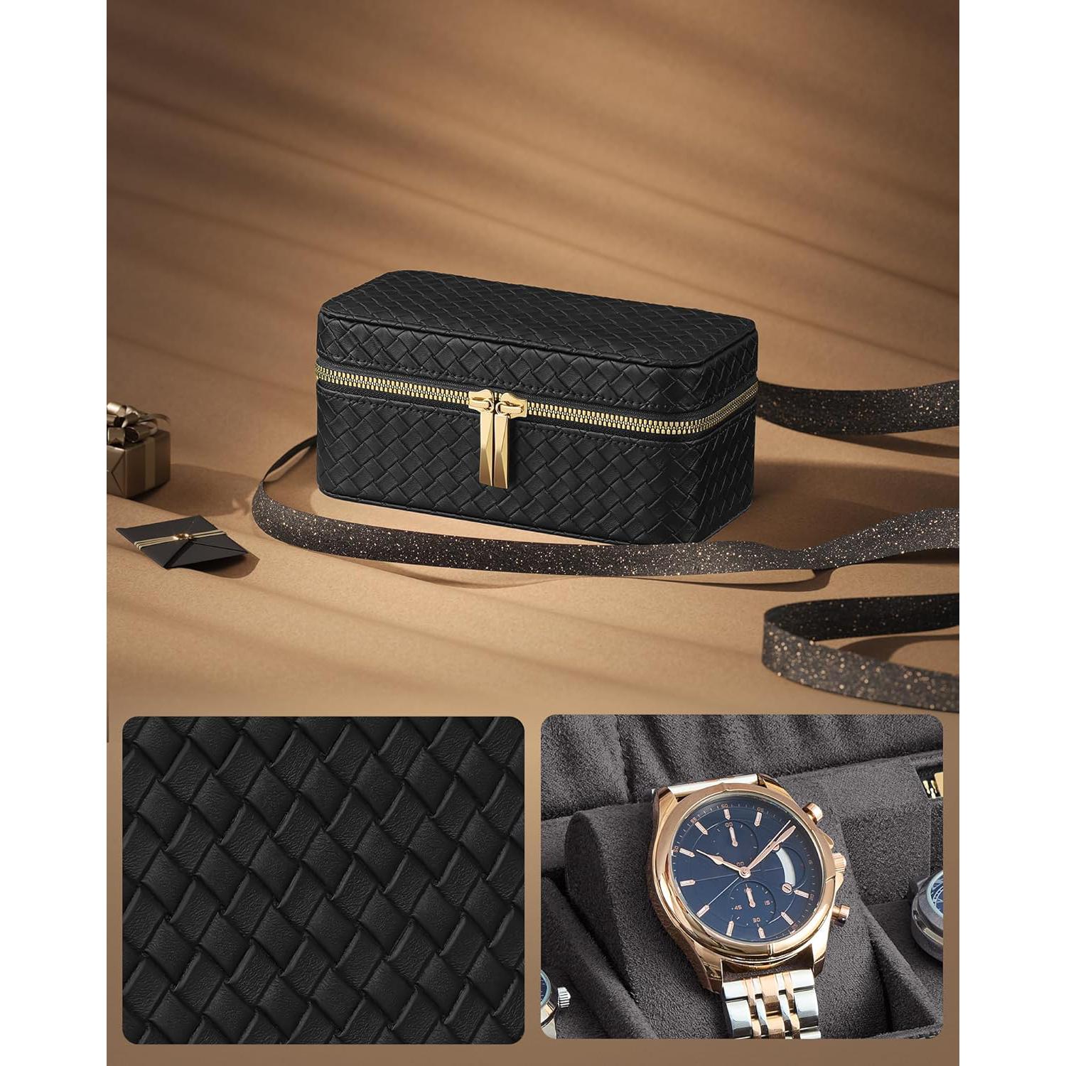 Putna kutija za satove s 3 pretinca, 10 x 20 x 9 cm, crna i siva | SONGMICS-vitahome.hr