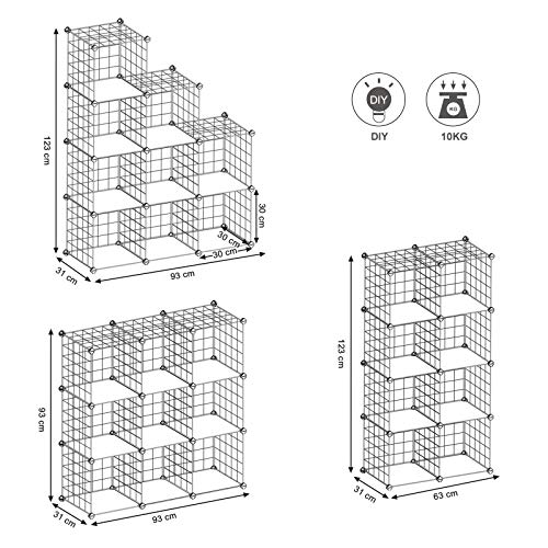 Rácsos polc 9 rekesszel, álló polcrendszer, fehér-SONGMICS-Vita Home