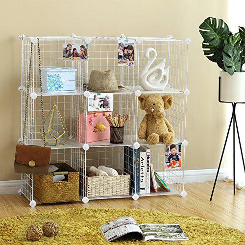 Rácsos polc 9 rekesszel, álló polcrendszer, fehér-SONGMICS-Vita Home