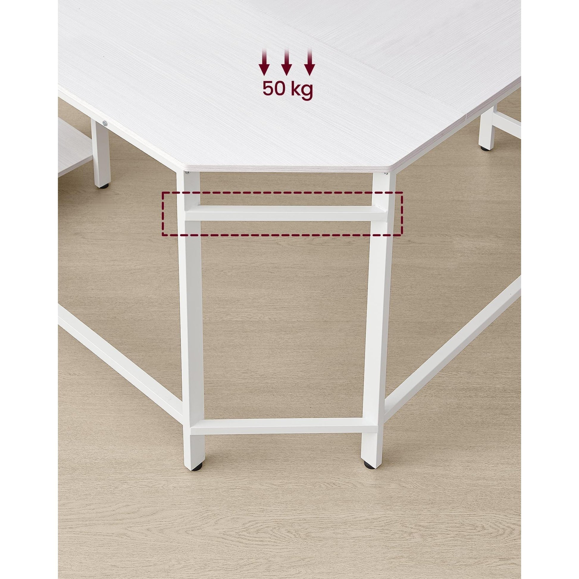 Računalni stol, kutni stol u obliku slova L, 138 x 138 x 76 cm, bijeli | VASAGLE-vitahome.hr