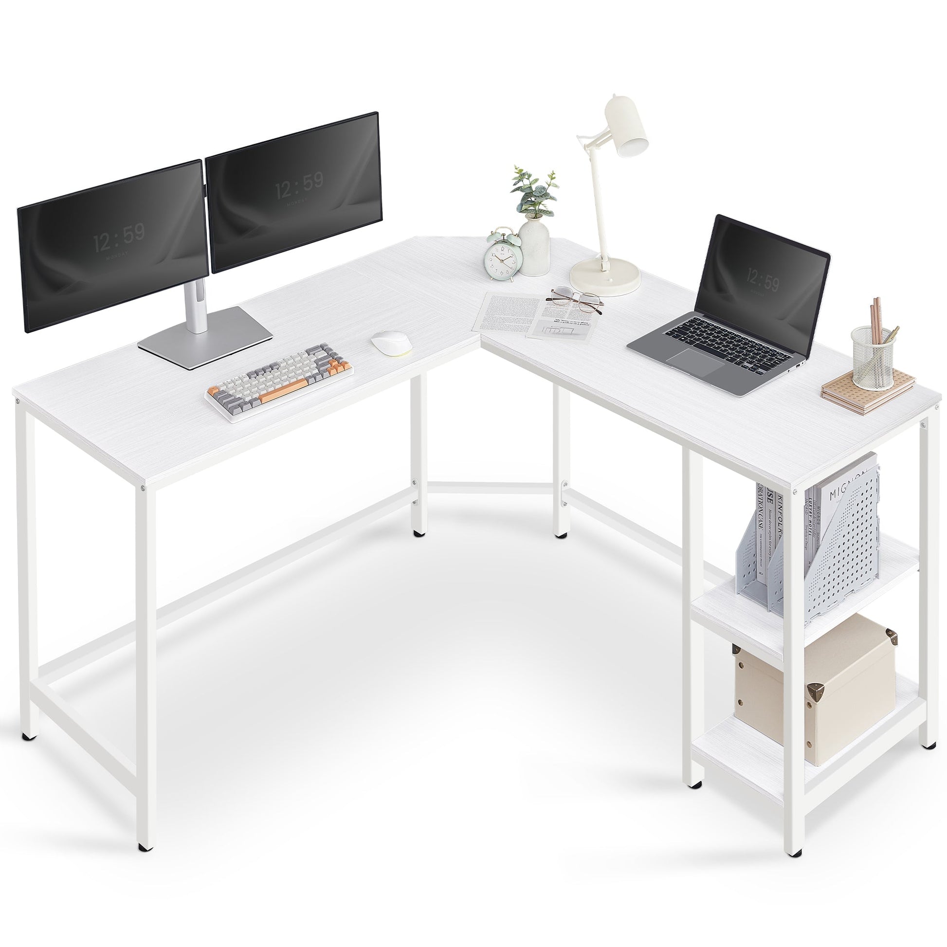 Računalni stol, kutni stol u obliku slova L, 138 x 138 x 76 cm, bijeli | VASAGLE-vitahome.hr