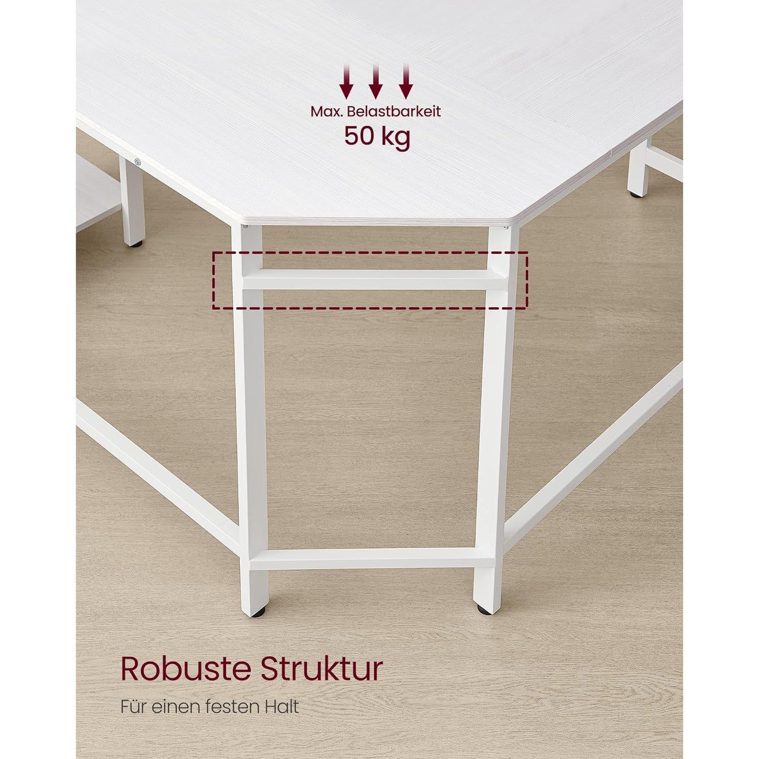 Računalni stol, kutni stol u obliku slova L, 138 x 138 x 76 cm, bijeli | VASAGLE-vitahome.hr