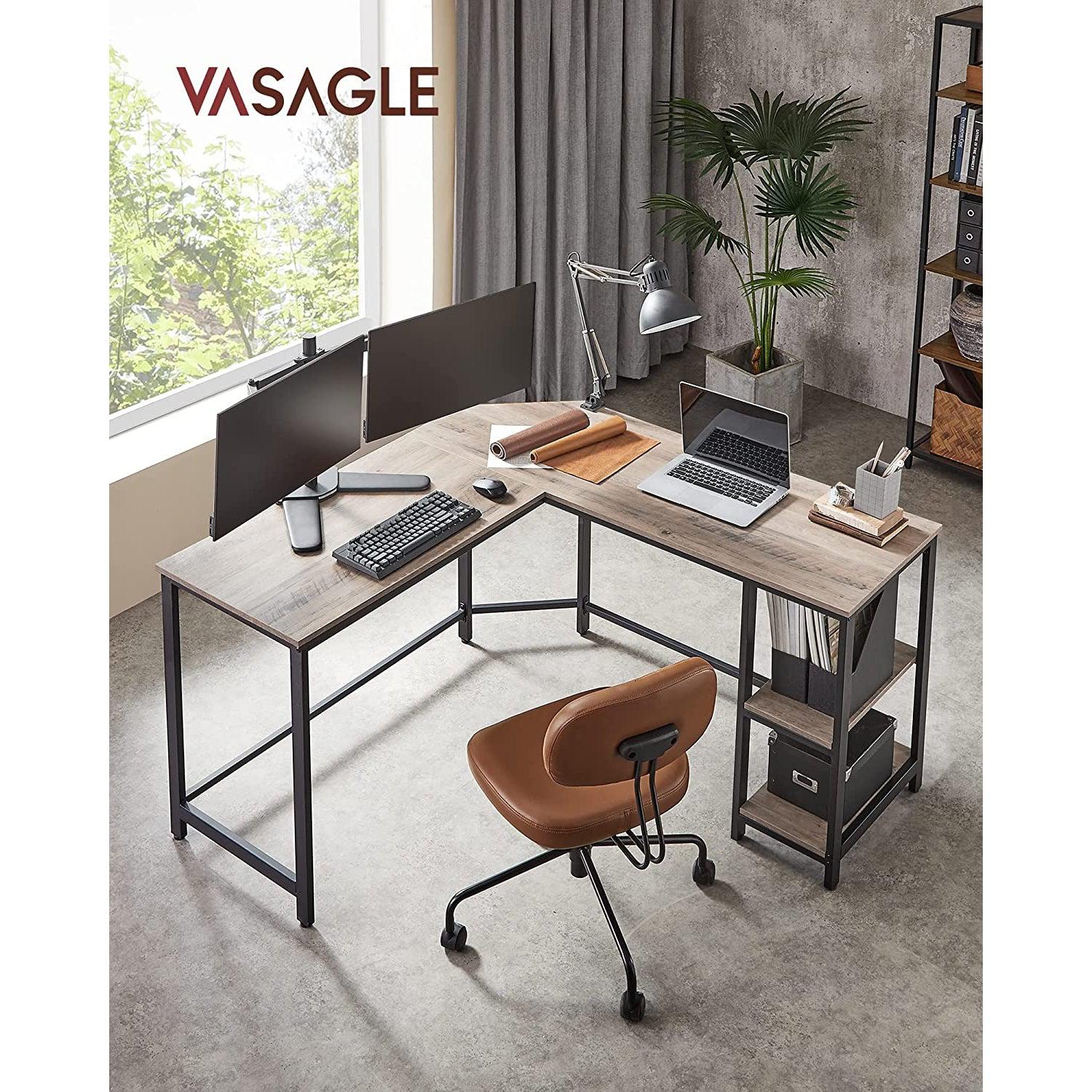 računalni stol, kutni stol u obliku slova L, radni stol, siva, 138 x 138 x 75 cm | Vasagle-vitahome.hr